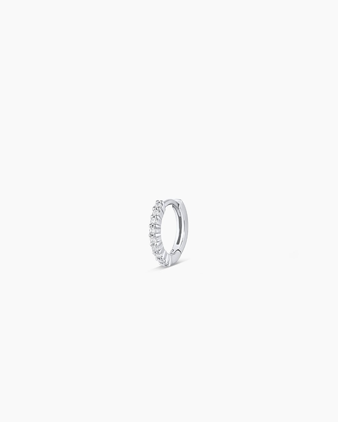 Woman wearing Classic Gold Huggie || option::14k Solid White Gold, 9mm