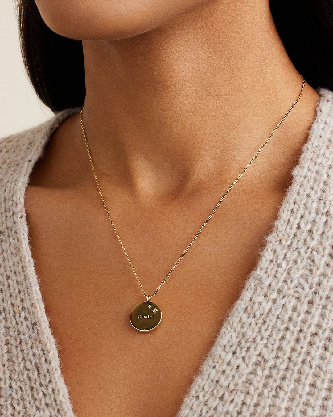 Zodiac Necklace - Gemini, Astrology Coin Necklace, Gemini Necklace || option::18k Gold Plated, Gemini