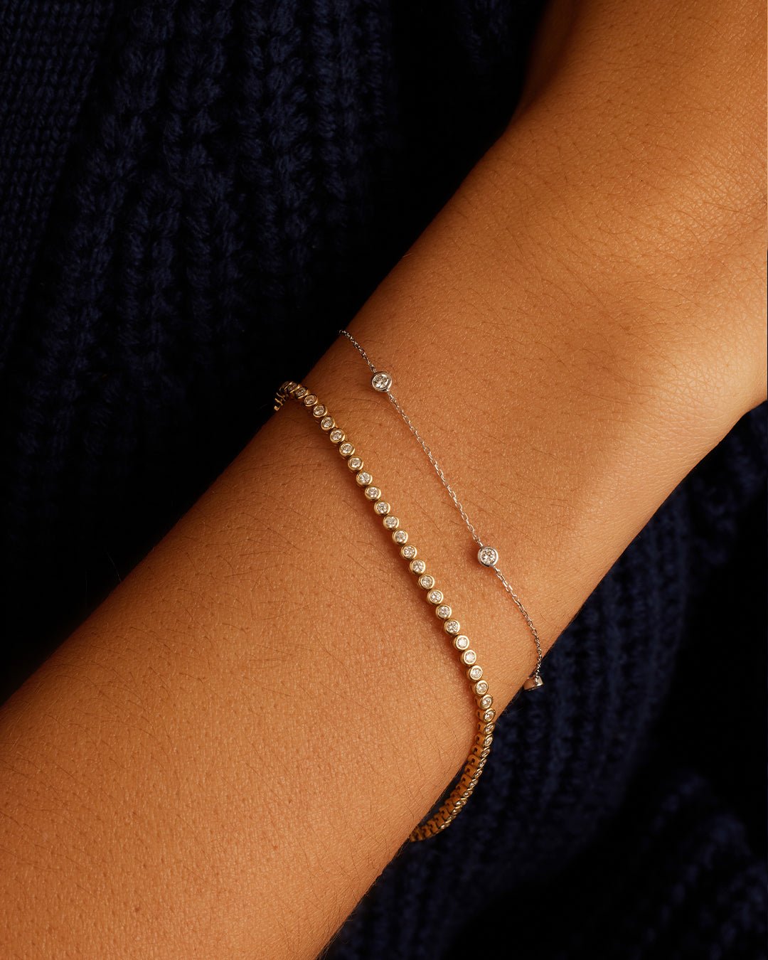 Classic Five Diamond Bracelet || option::14k Solid White Gold