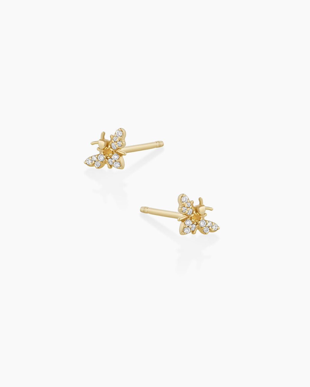 Diamond Bee Stud || option::14k Solid Gold, Pair