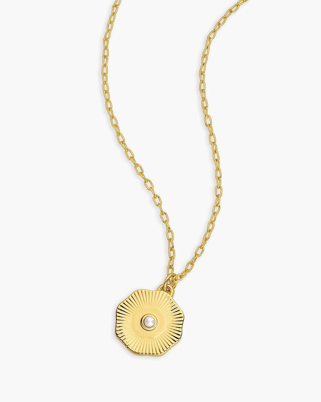 Birthstone Coin Necklace || option::18k Gold Plated, Pearl - June