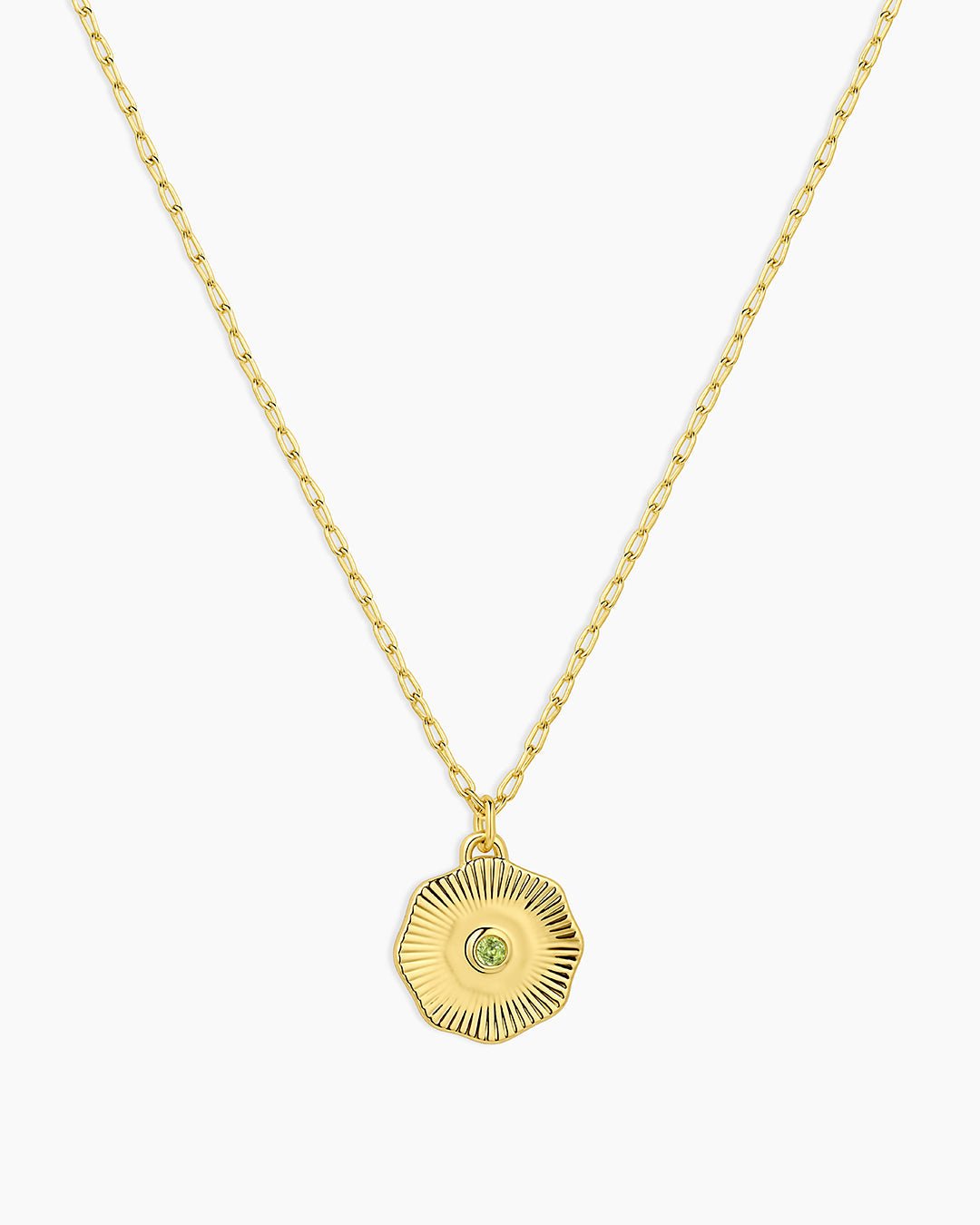 Birthstone Coin Necklace || option::18k Gold Plated, Peridot - August