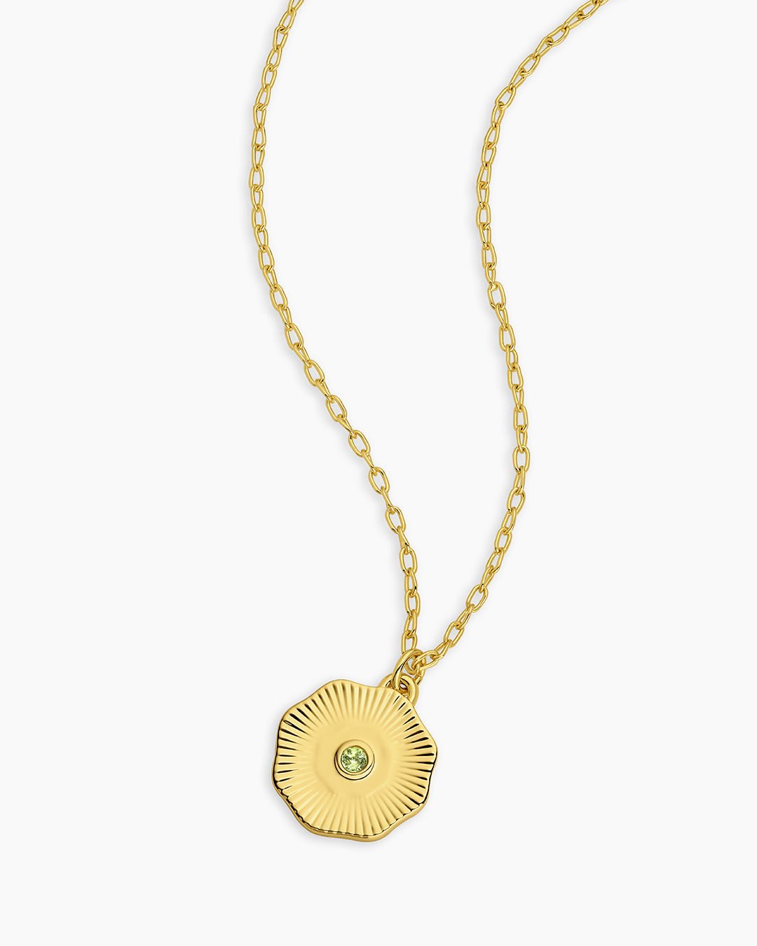 Birthstone Coin Necklace || option::18k Gold Plated, Peridot - August