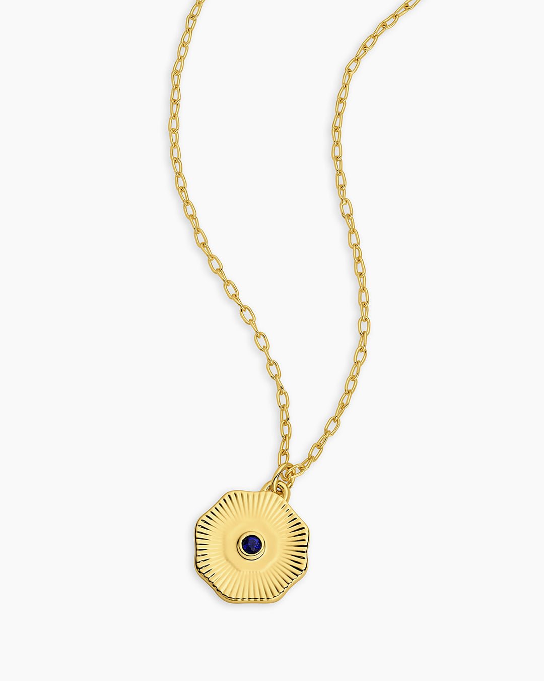 Birthstone Coin Necklace || option::18k Gold Plated, Blue Sapphire - September