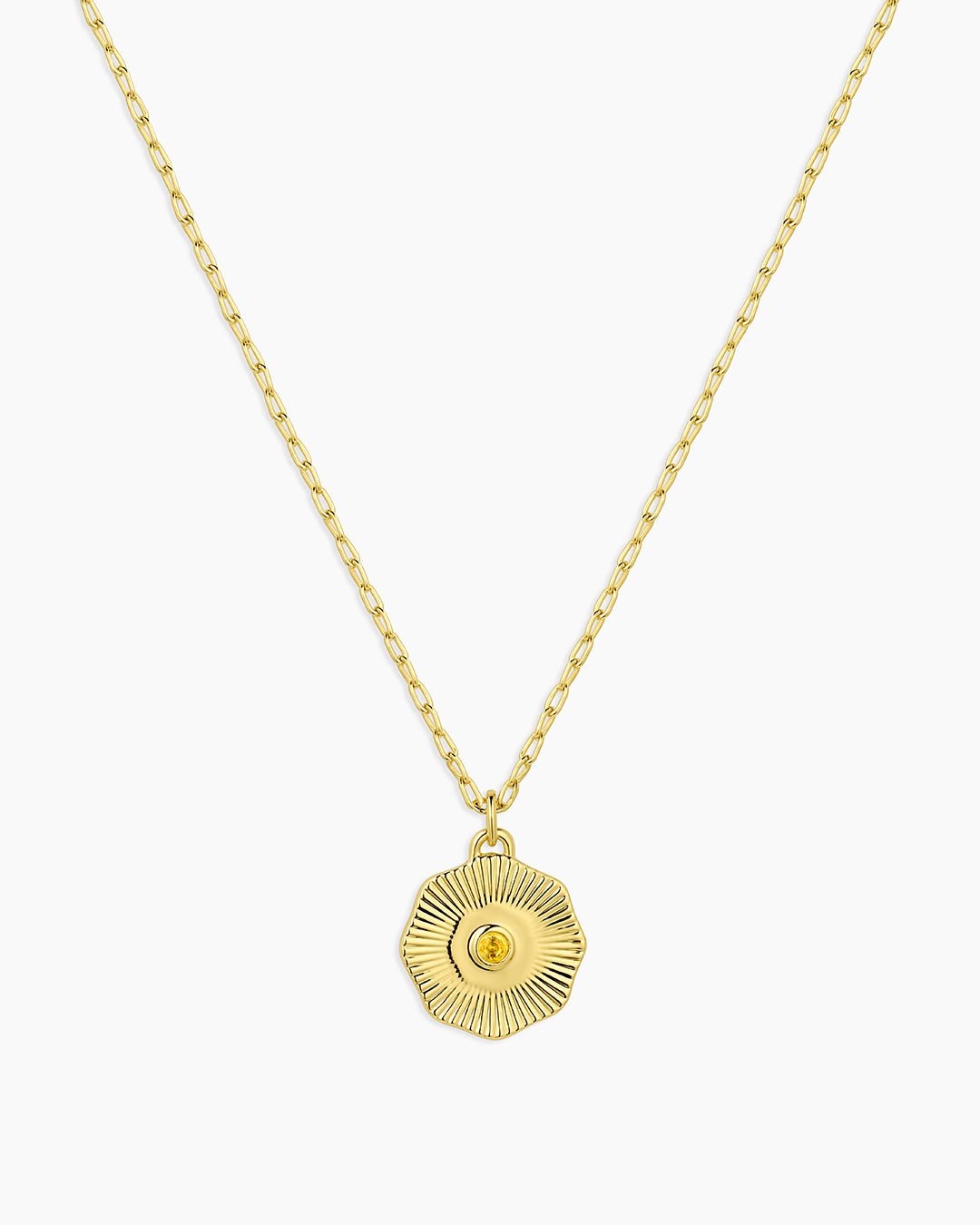 Birthstone Coin Necklace || option::18k Gold Plated, Citrine - November