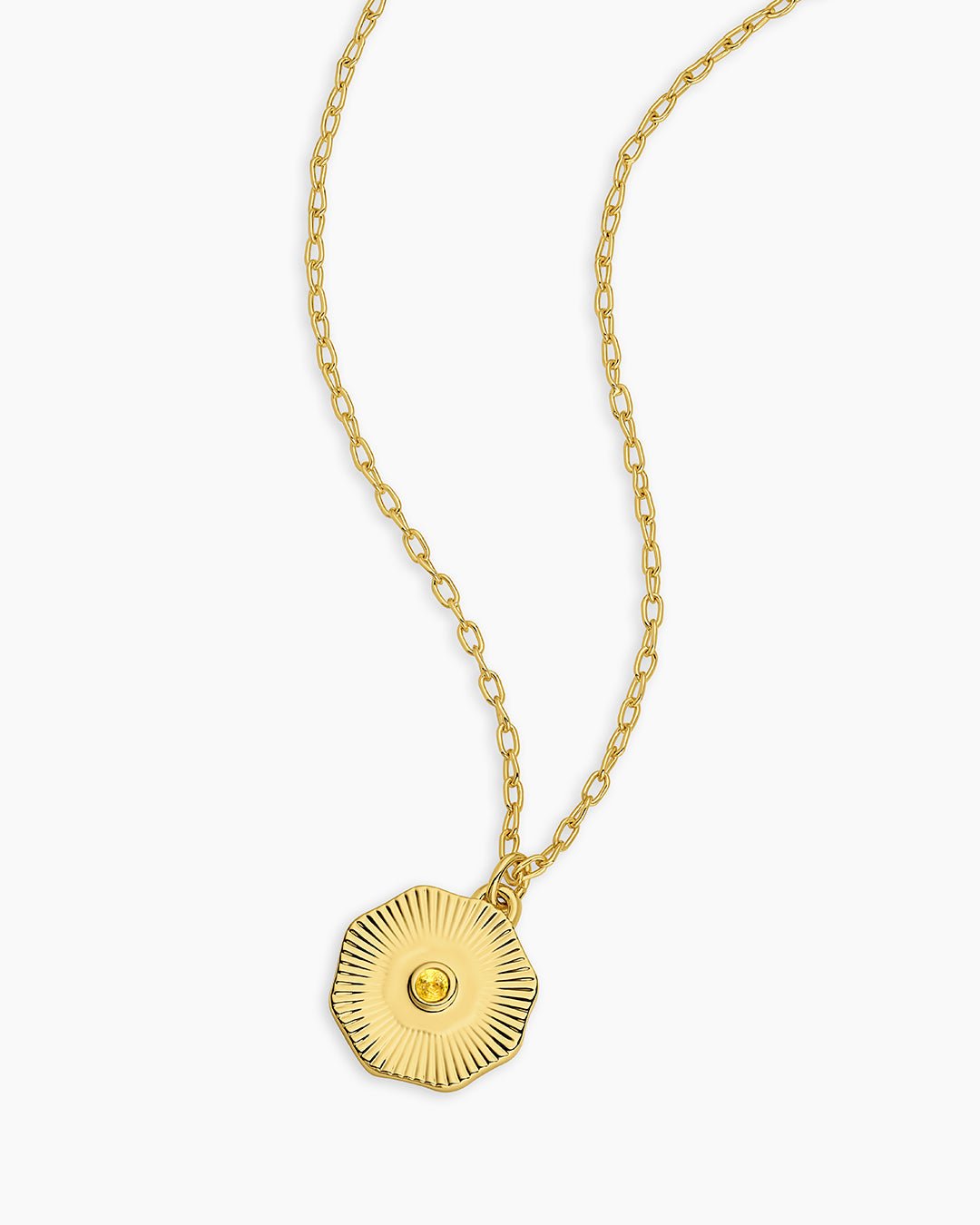 Birthstone Coin Necklace || option::18k Gold Plated, Citrine - November