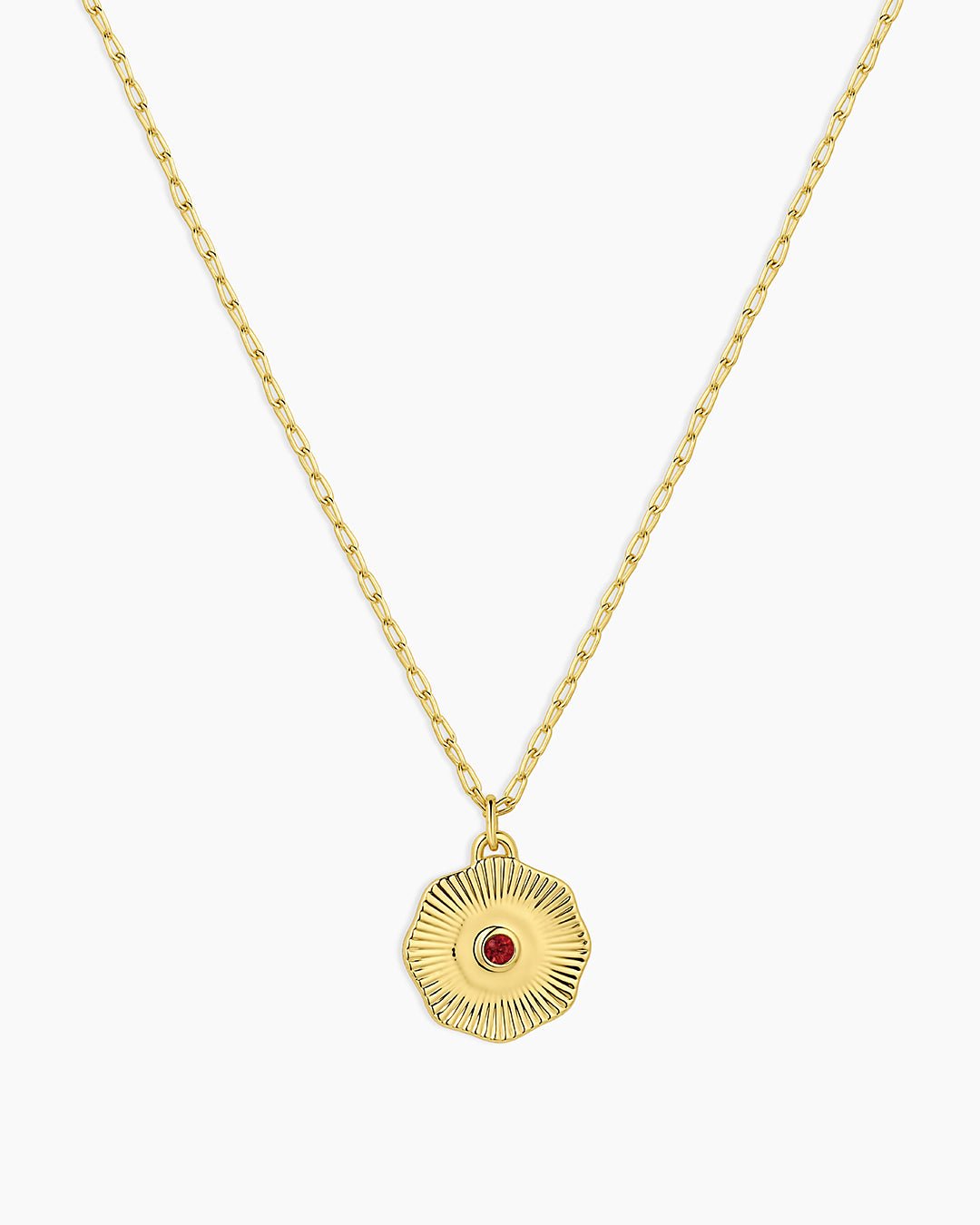 Birthstone Coin Necklace || option::18k Gold Plated, Garnet - January