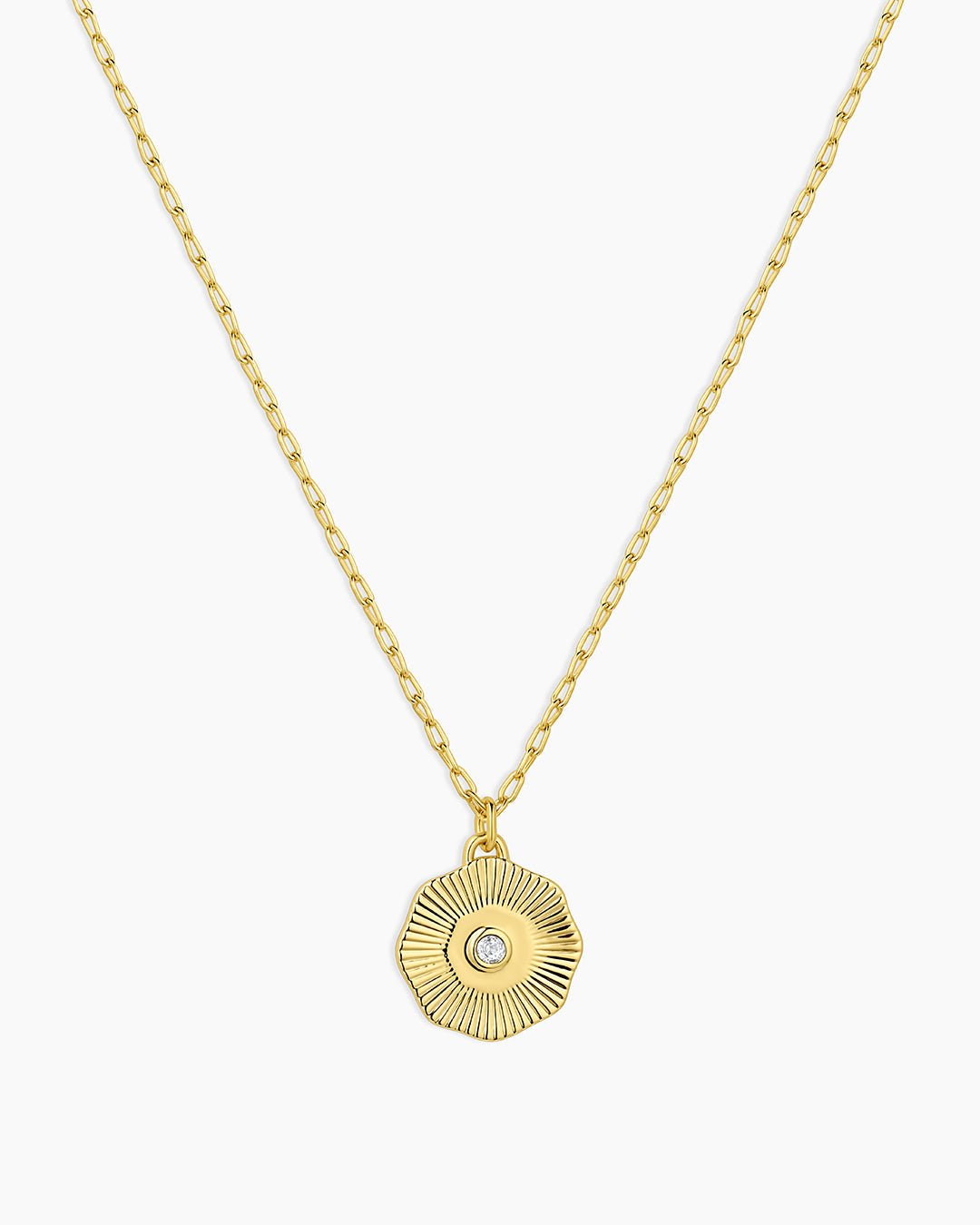 Birthstone Coin Necklace || option::18k Gold Plated, White Sapphire - April