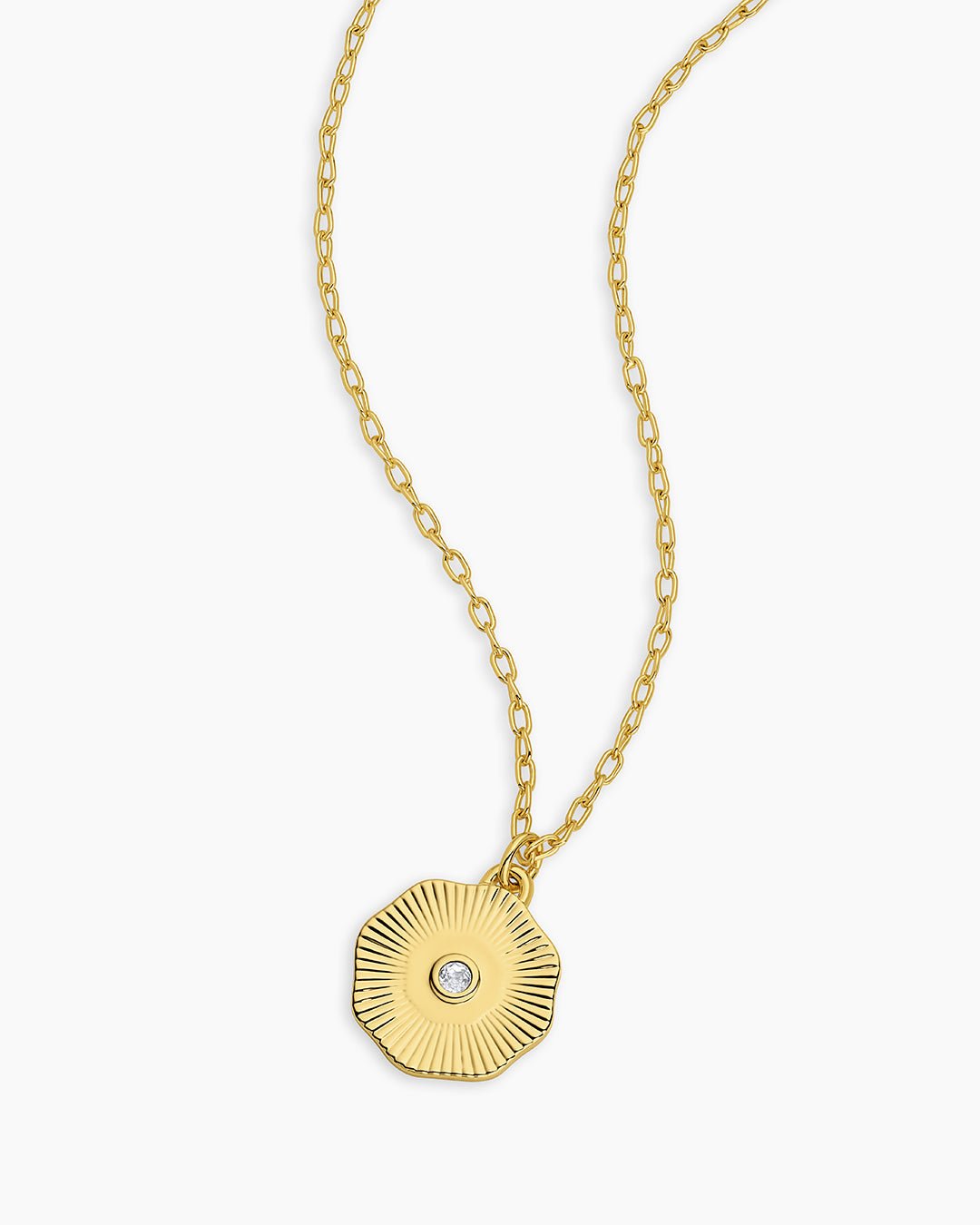 Birthstone Coin Necklace || option::18k Gold Plated, White Sapphire - April