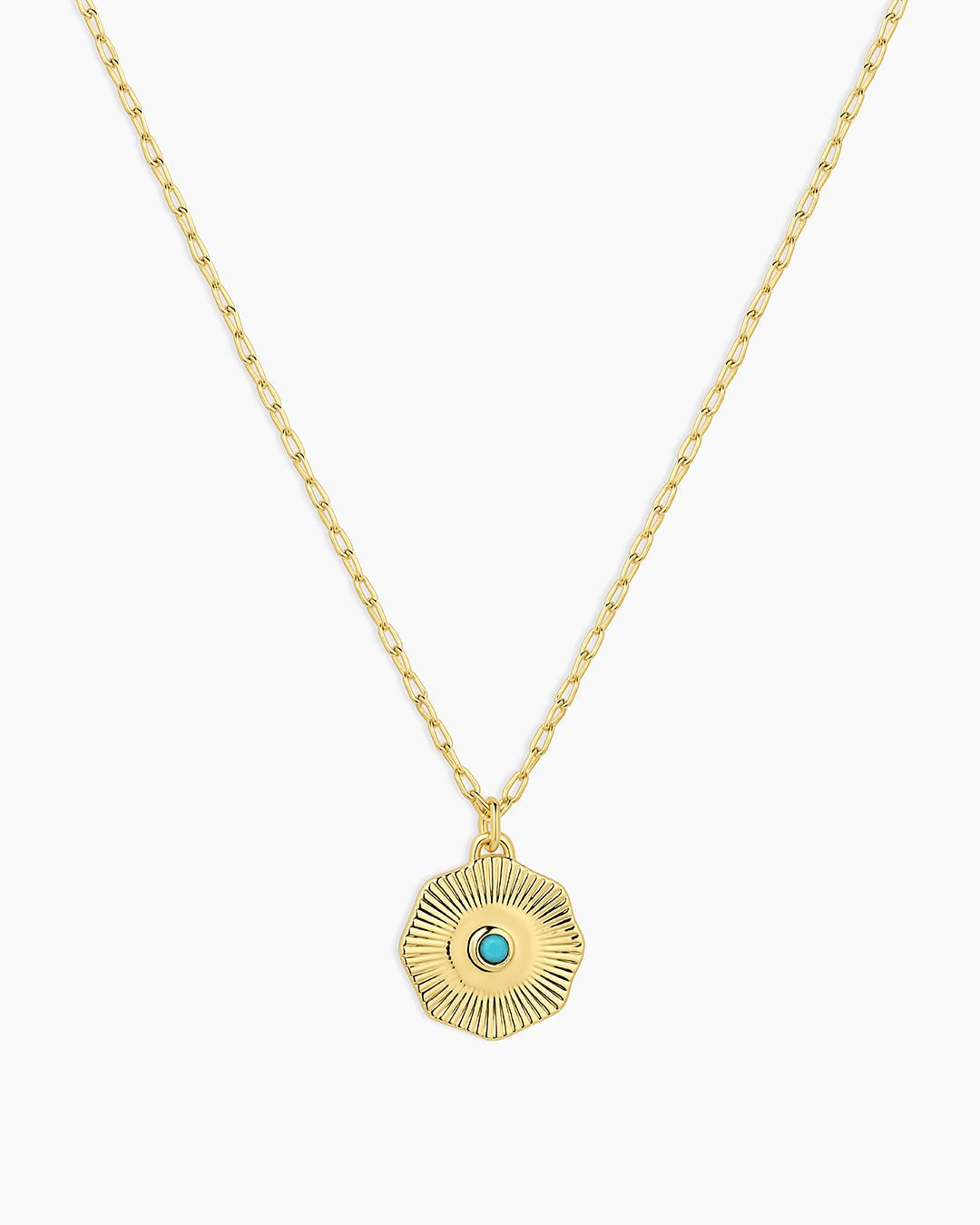 Birthstone Coin Necklace || option::18k Gold Plated, Turquoise - December