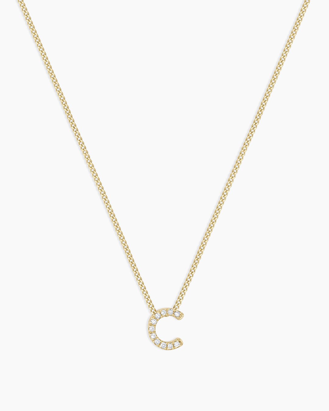 Diamond Alphabet Necklace || option::14k Solid Gold, C