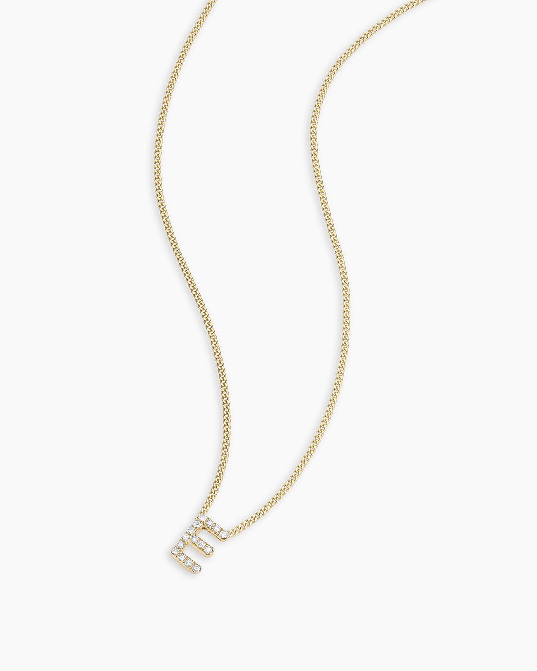 Diamond Alphabet Necklace || option::14k Solid Gold, E