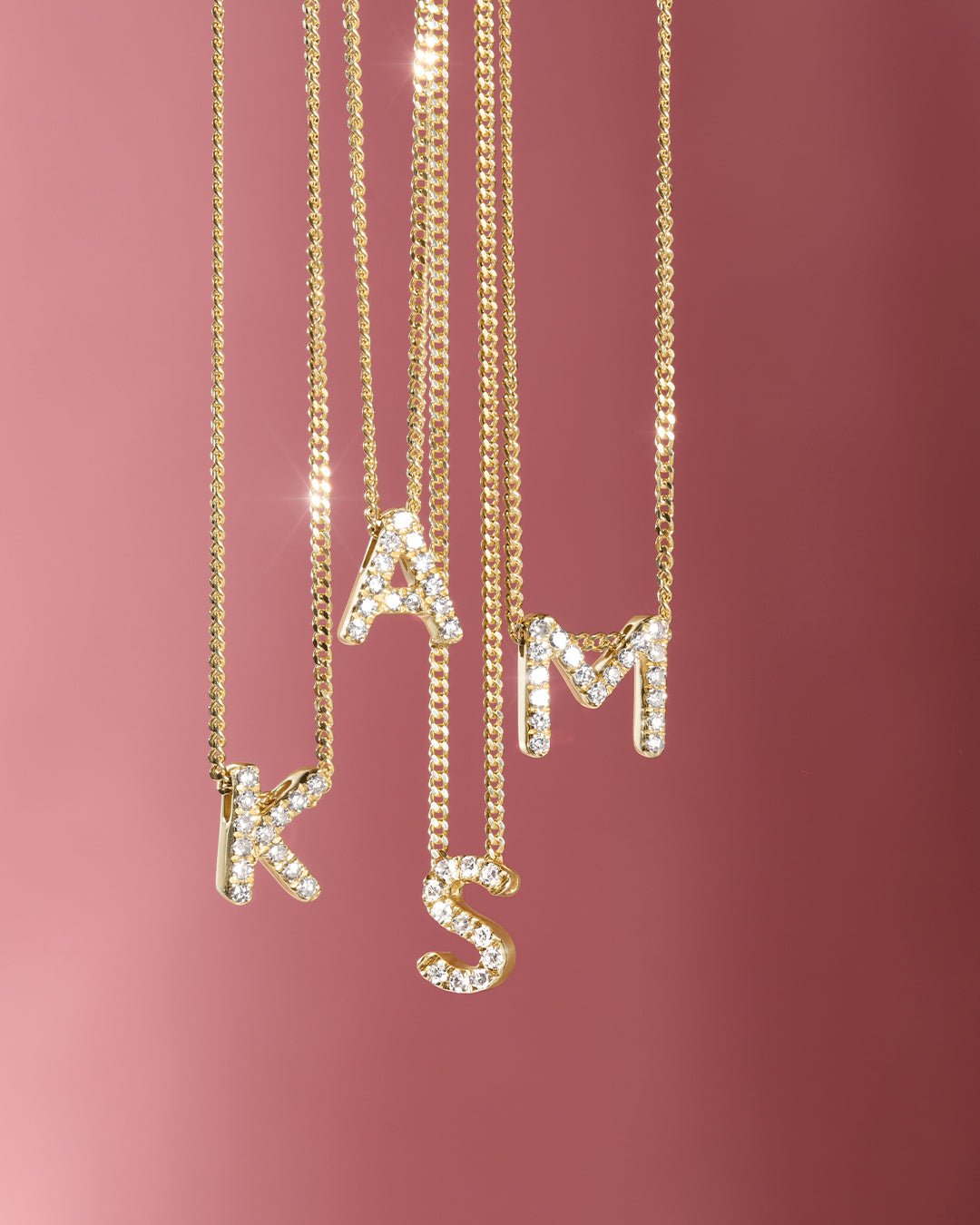 Diamond Alphabet Necklace || option::14k Solid Gold, S