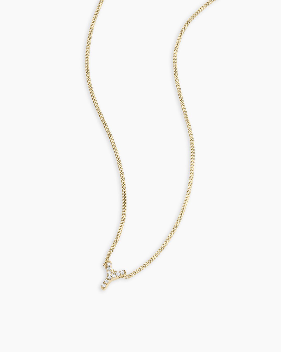 Diamond Alphabet Necklace || option::14k Solid Gold, Y