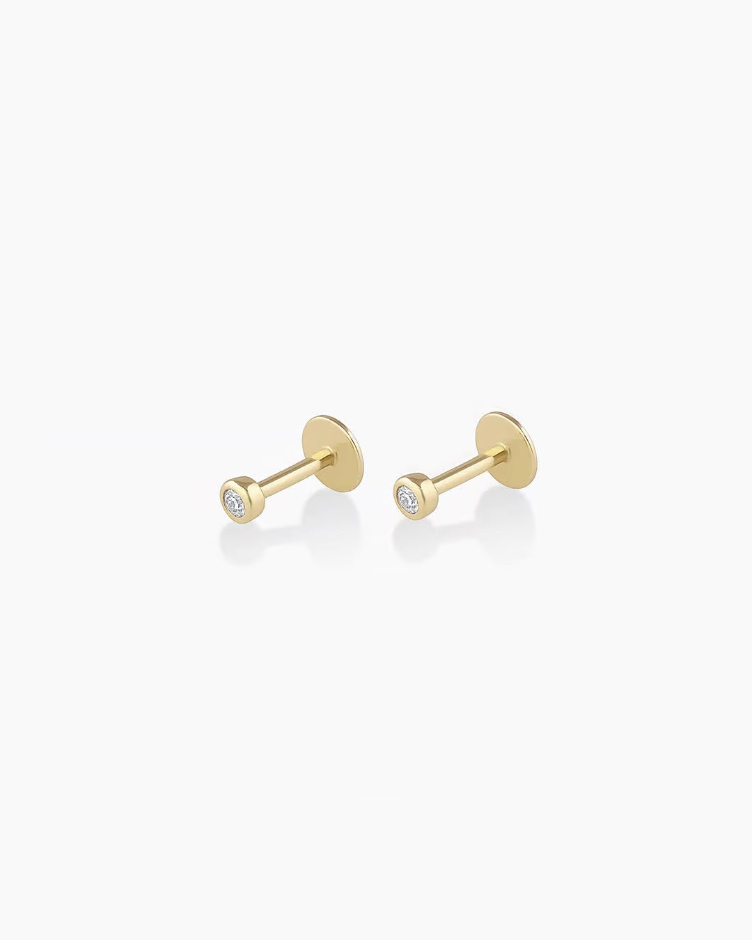 Classic Diamond Threaded Flatback Studs || option::14k Solid Gold