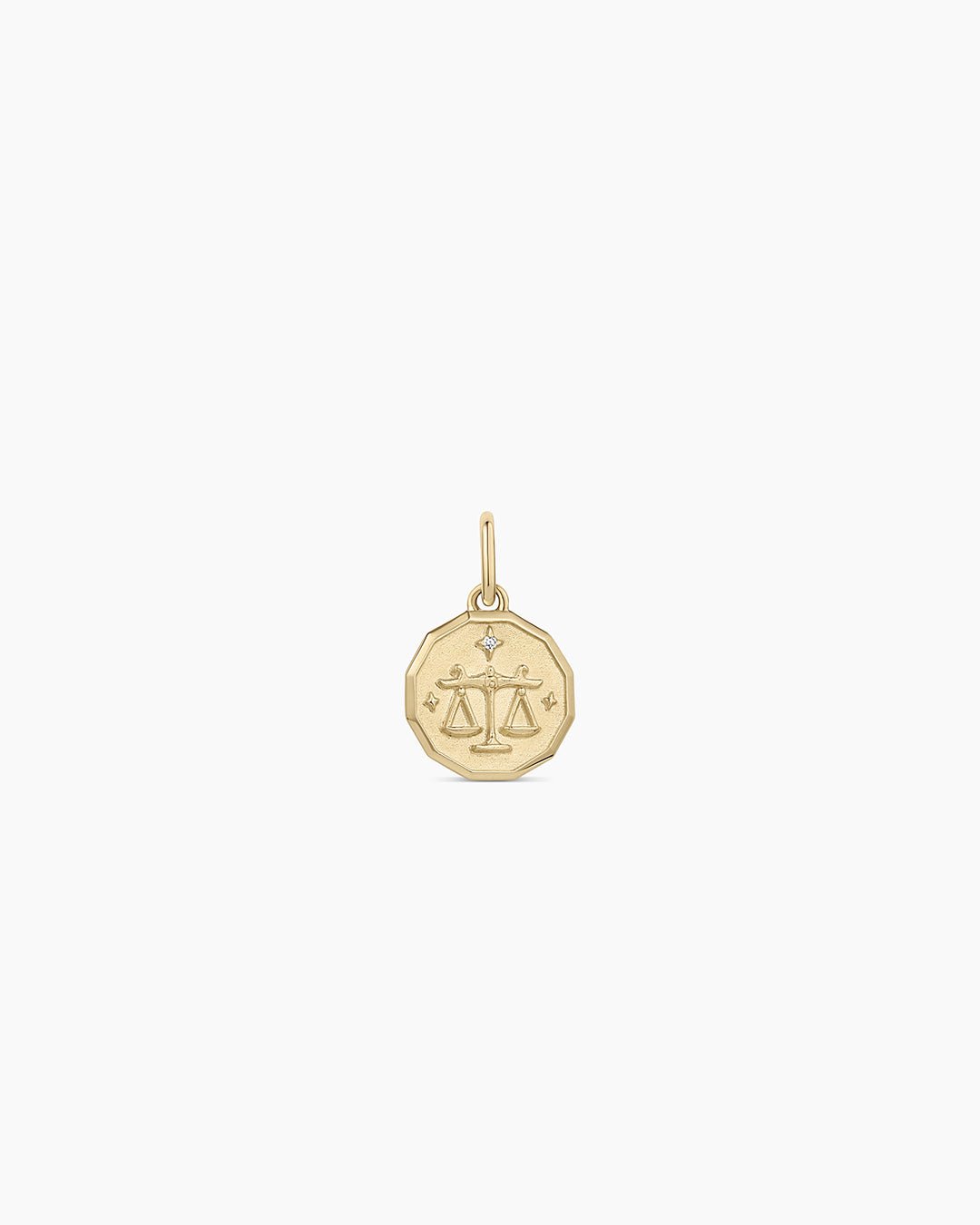 Diamond Zodiac Coin Charm || option::14k Solid Gold, Libra