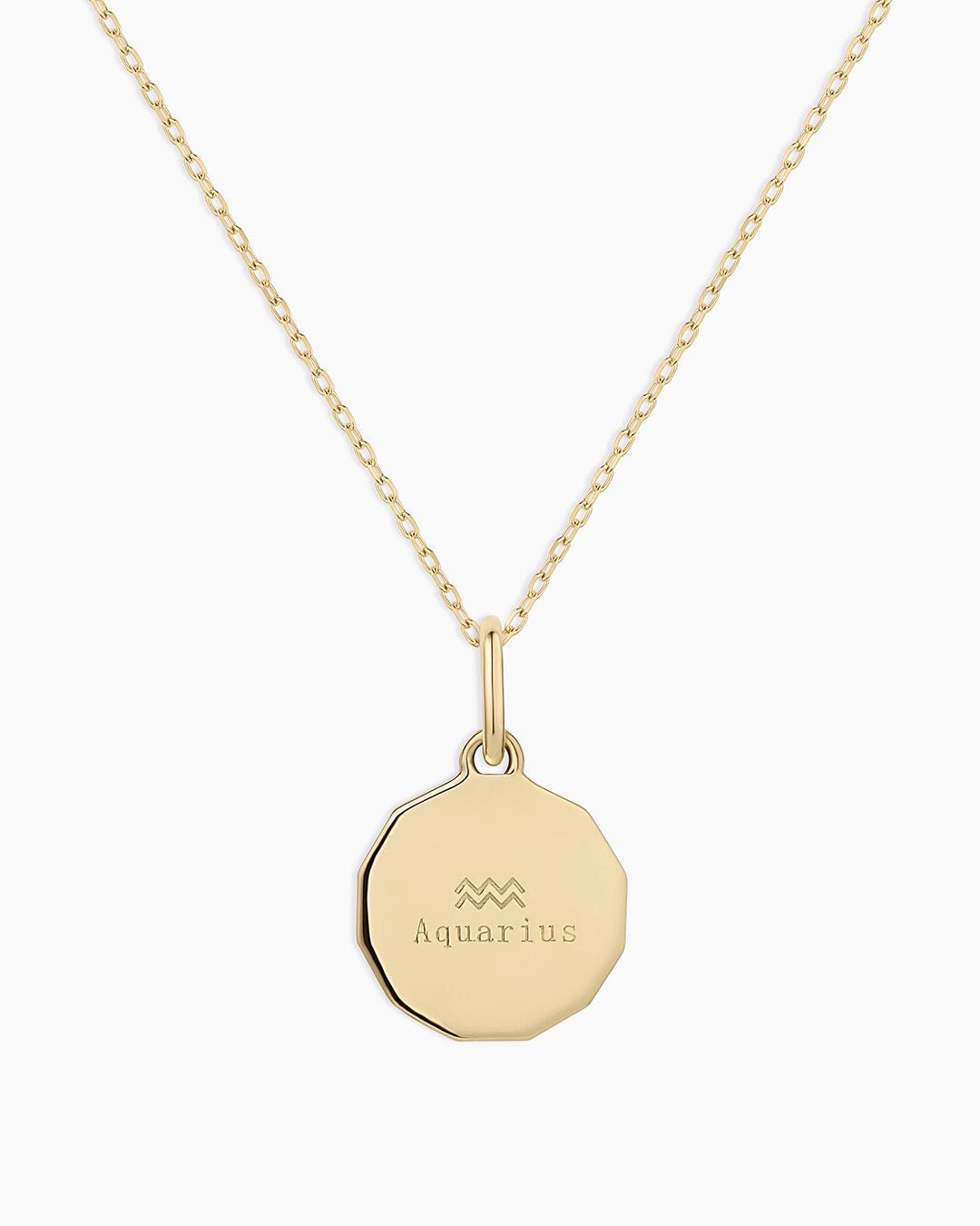 Diamond Zodiac Coin Charm Necklace || option::14k Solid Gold, Aquarius