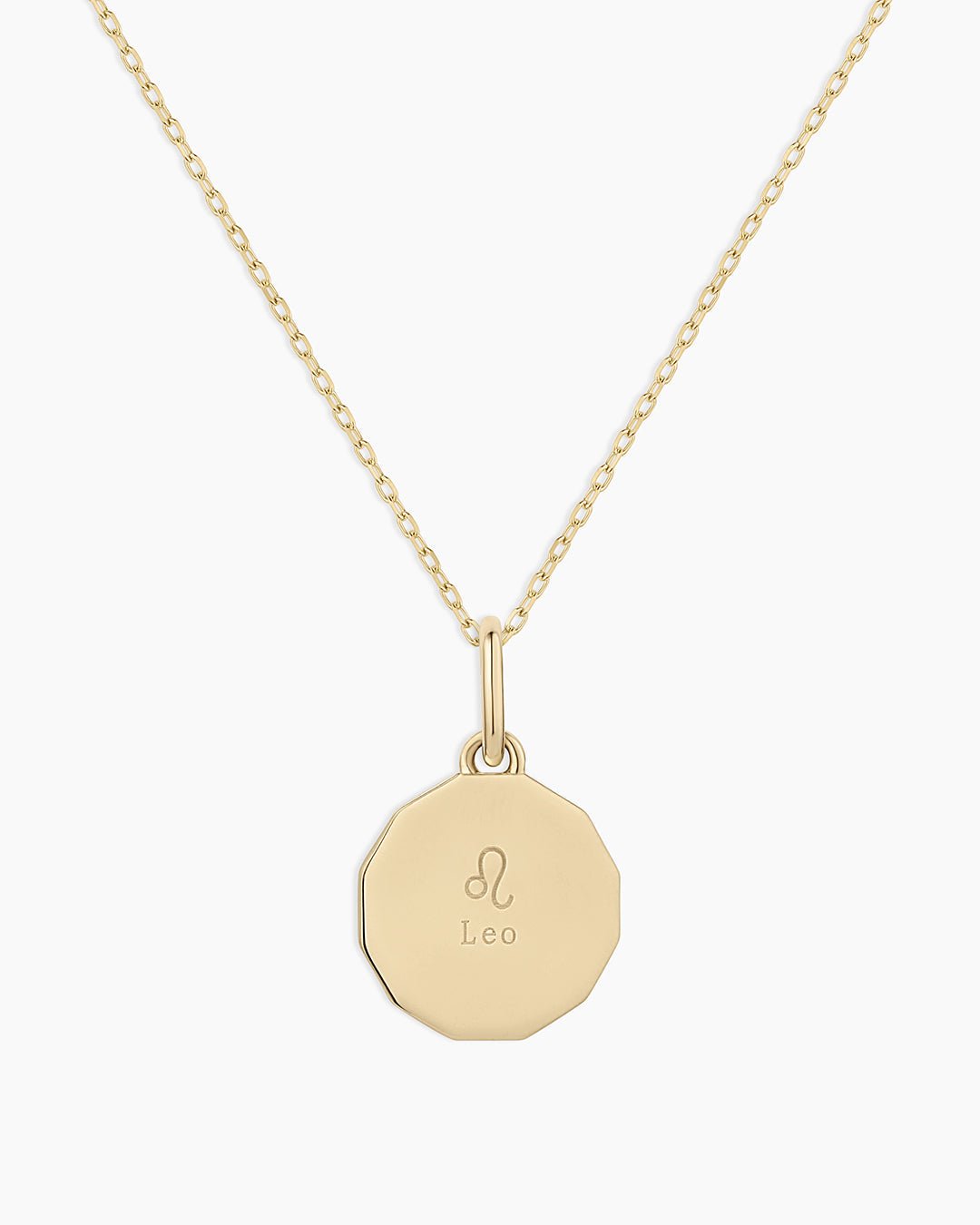 Diamond Zodiac Coin Charm Necklace || option::14k Solid Gold, Leo