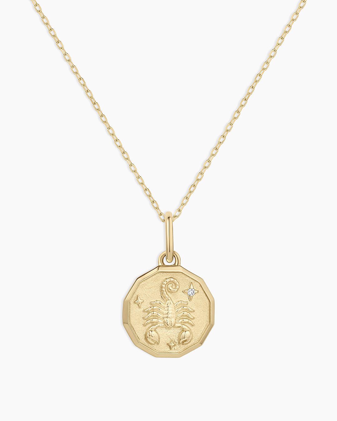 Diamond Zodiac Coin Charm Necklace || option::14k Solid Gold, Scorpio