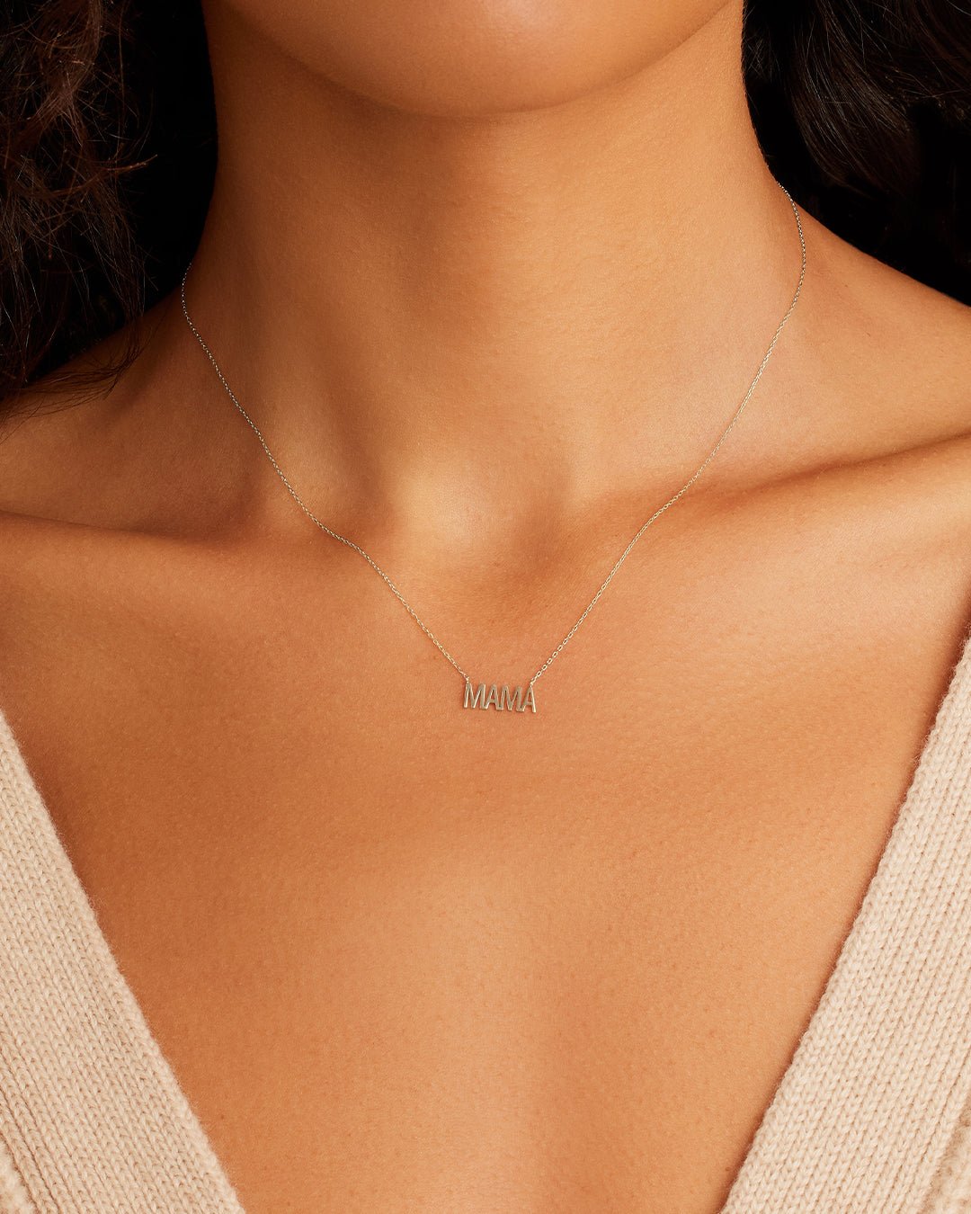 14k White Gold Mama Necklace || option::14k Solid White Gold