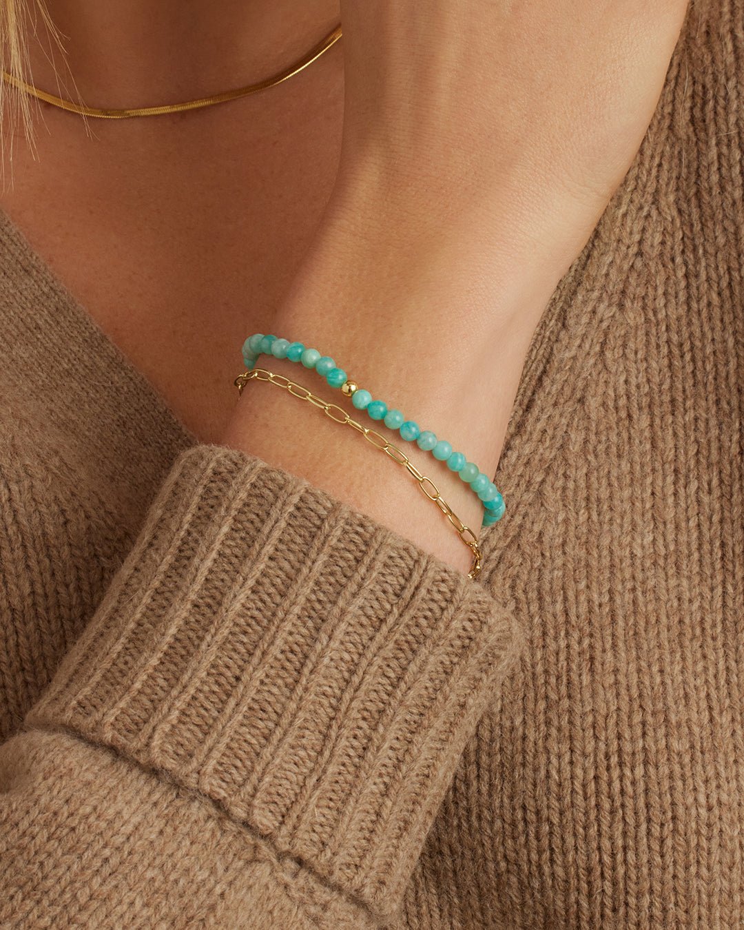 Carter Gemstone Bracelet || option::18k Gold Plated, Blue Amazonite || set::carter-gemstone-bracelet-blue-amazonite