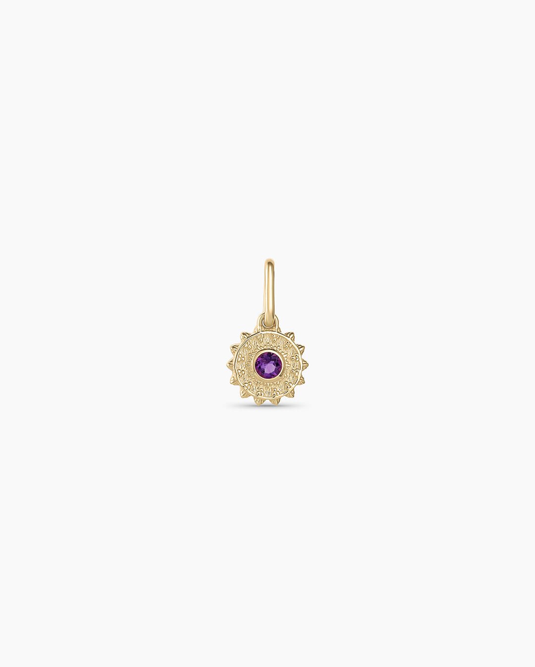 Sun Birthstone Charm || option::14k Solid Gold, Amethyst - February 