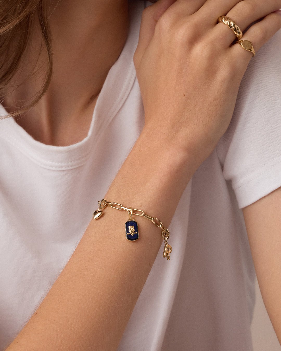 Power Gemstone Wisdom Parker Charm || option::18k Gold Plated, Lapis