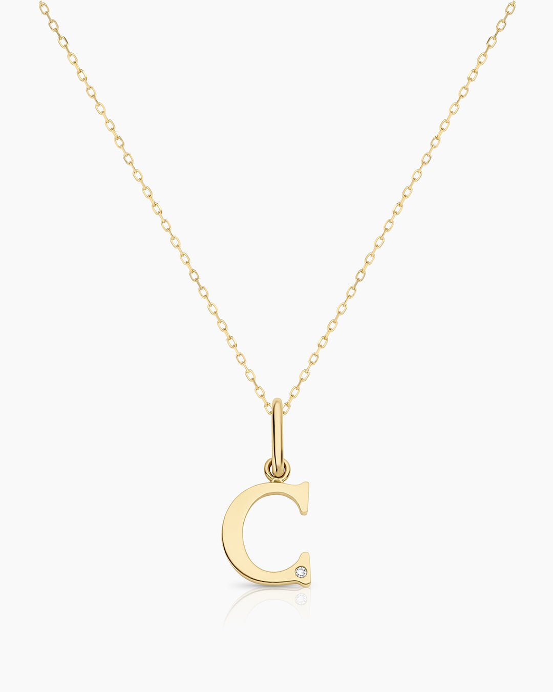 Diamond Vintage Alphabet Necklace || option::14k Solid Gold, C