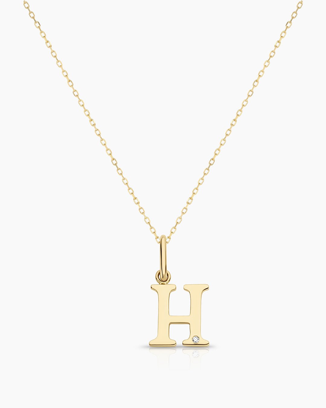 Diamond Vintage Alphabet Necklace || option::14k Solid Gold, H