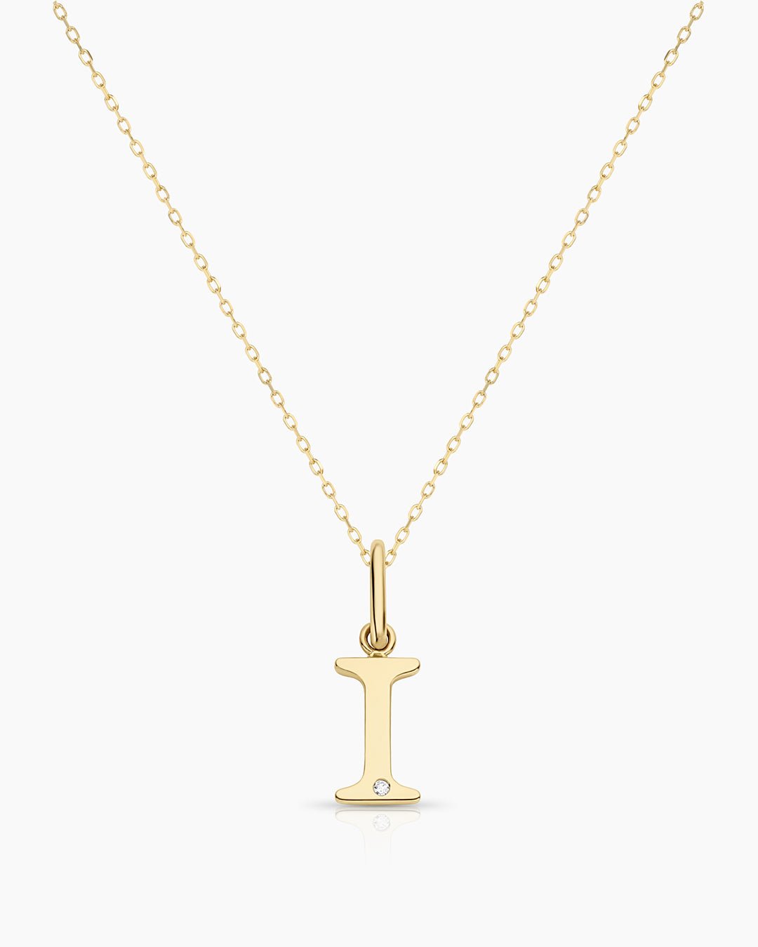 Diamond Vintage Alphabet Necklace || option::14k Solid Gold, I