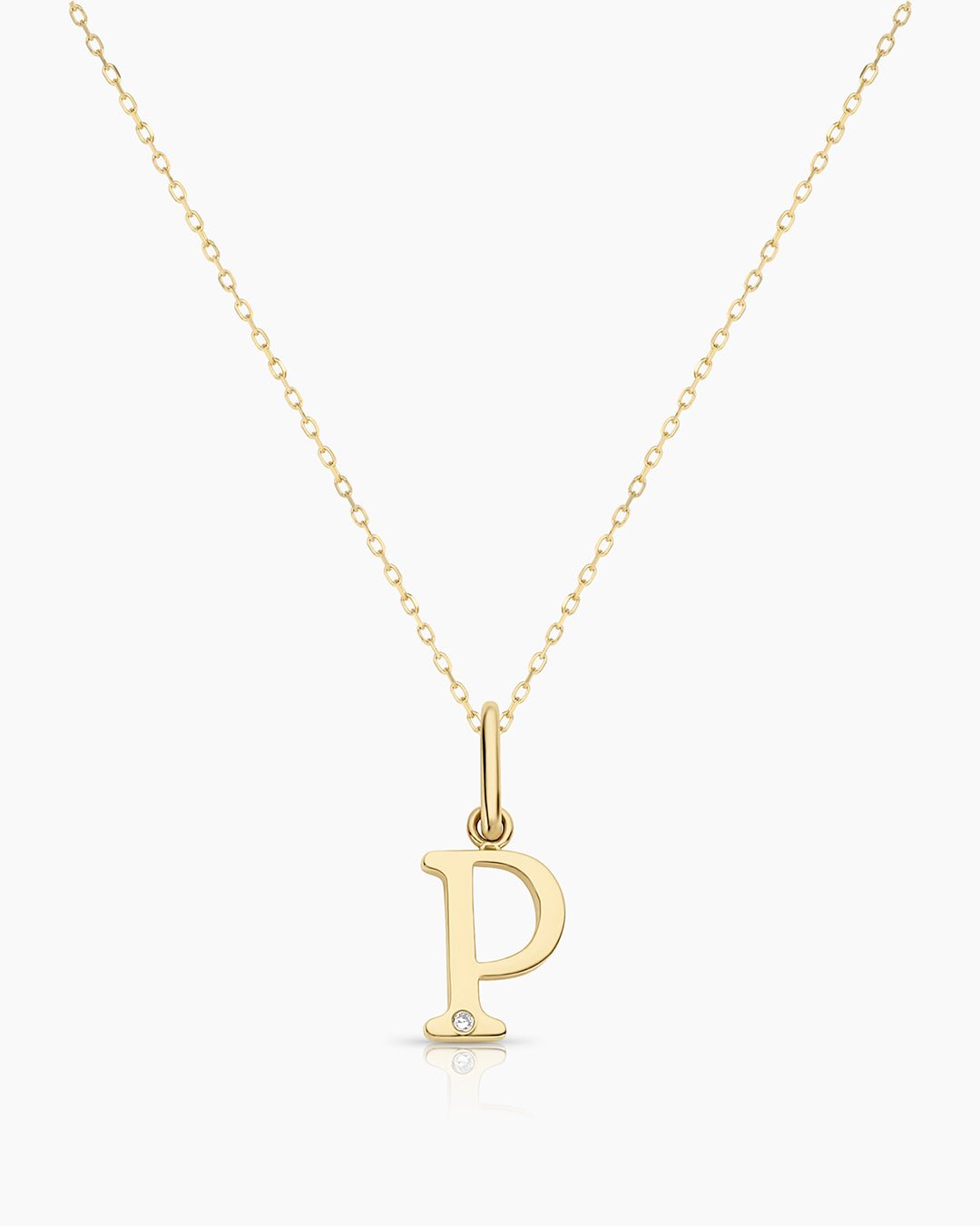 Diamond Vintage Alphabet Necklace || option::14k Solid Gold, P