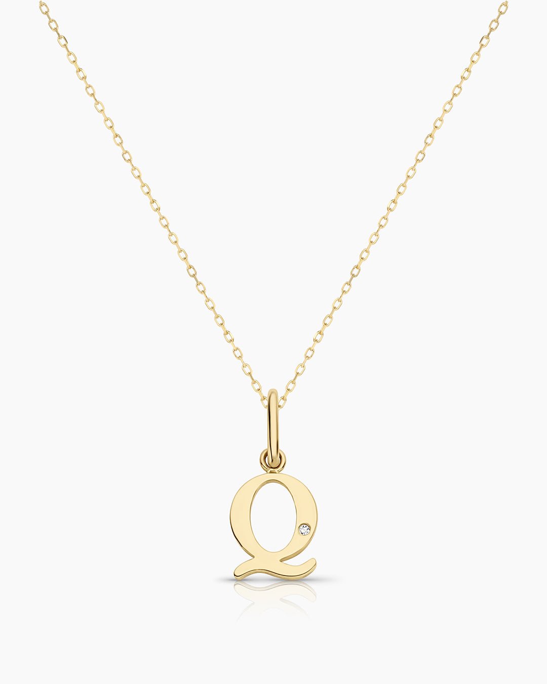 Diamond Vintage Alphabet Necklace || option::14k Solid Gold, Q