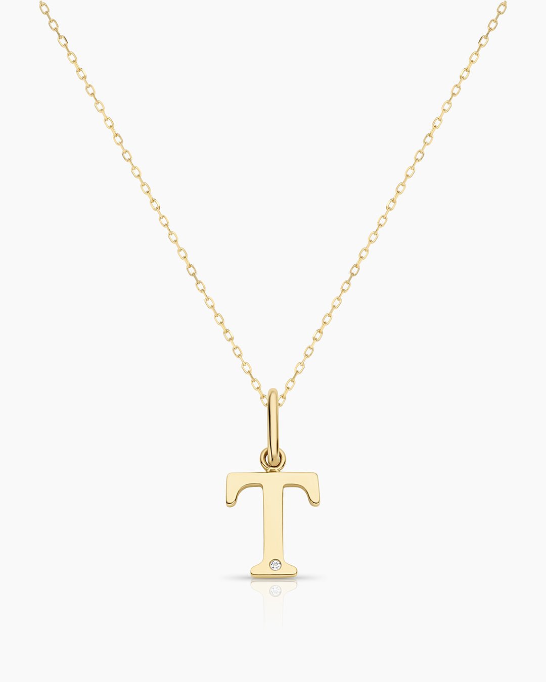 Diamond Vintage Alphabet Necklace || option::14k Solid Gold, T