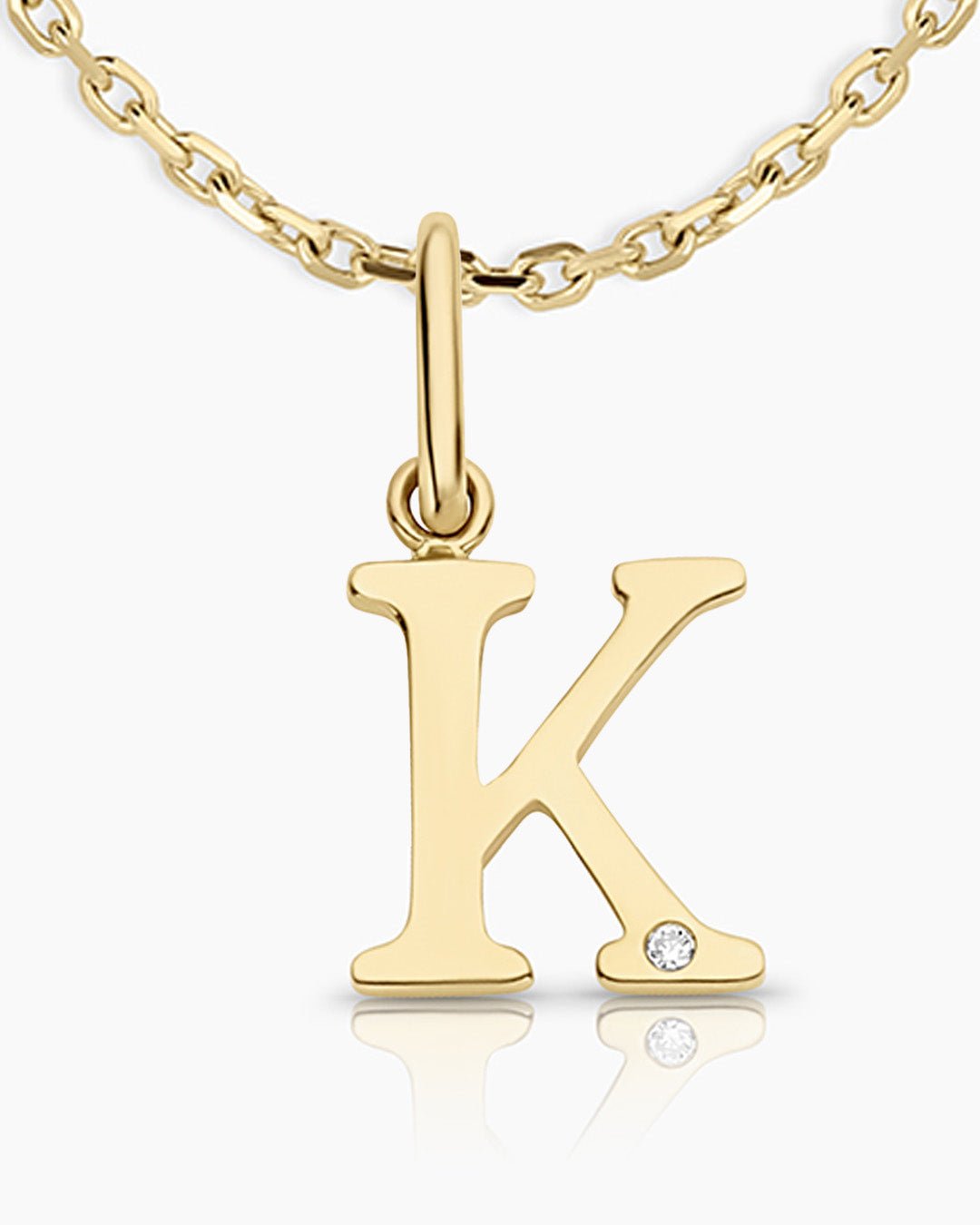 Diamond Vintage Alphabet Necklace || option::14k Solid Gold, K