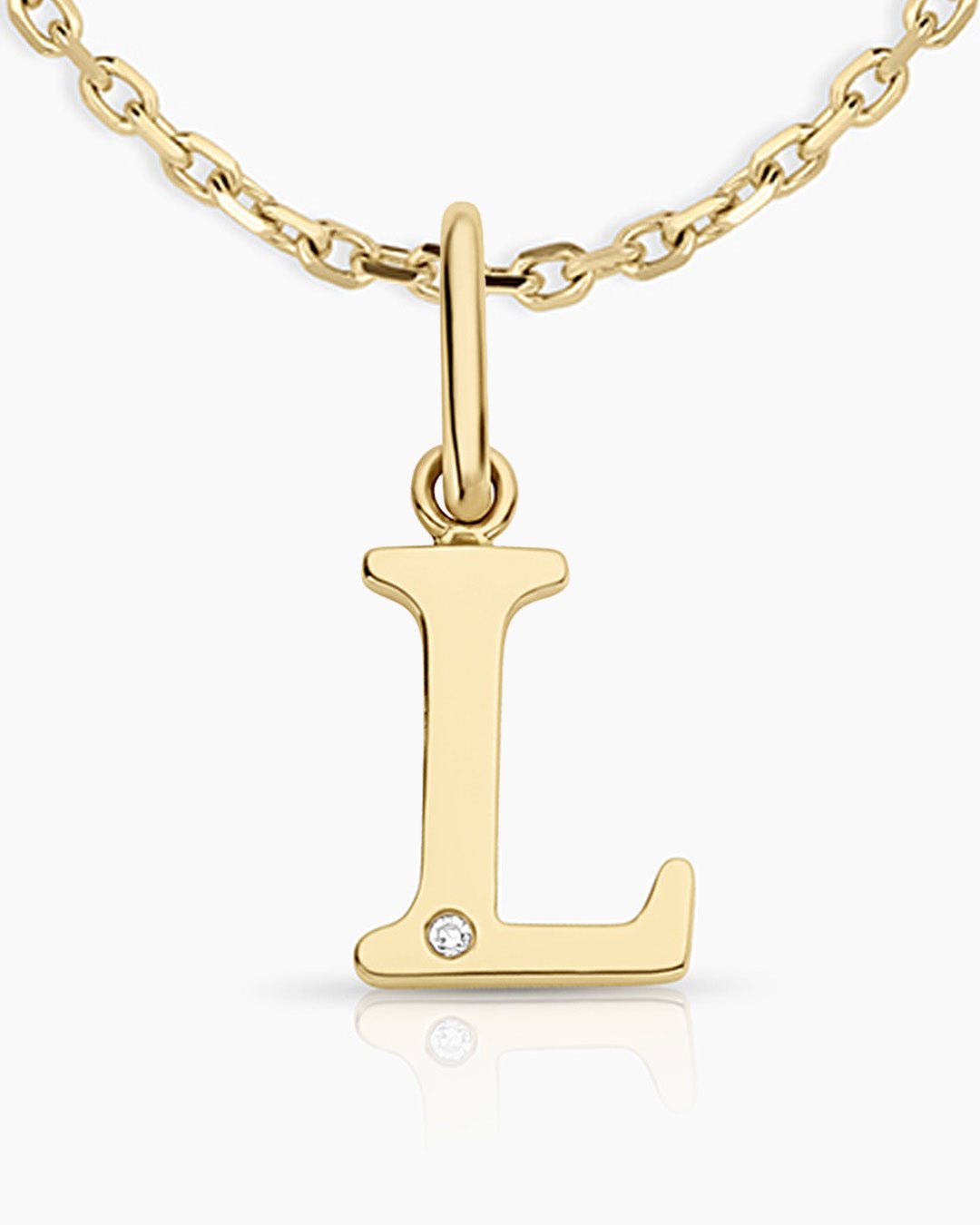 Diamond Vintage Alphabet Necklace || option::14k Solid Gold, L