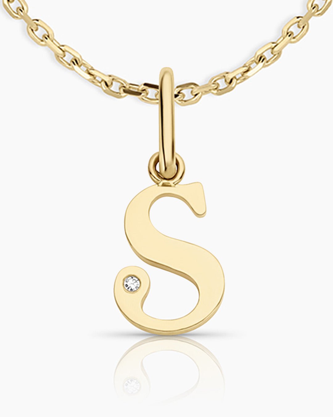 Diamond Vintage Alphabet Necklace || option::14k Solid Gold, S