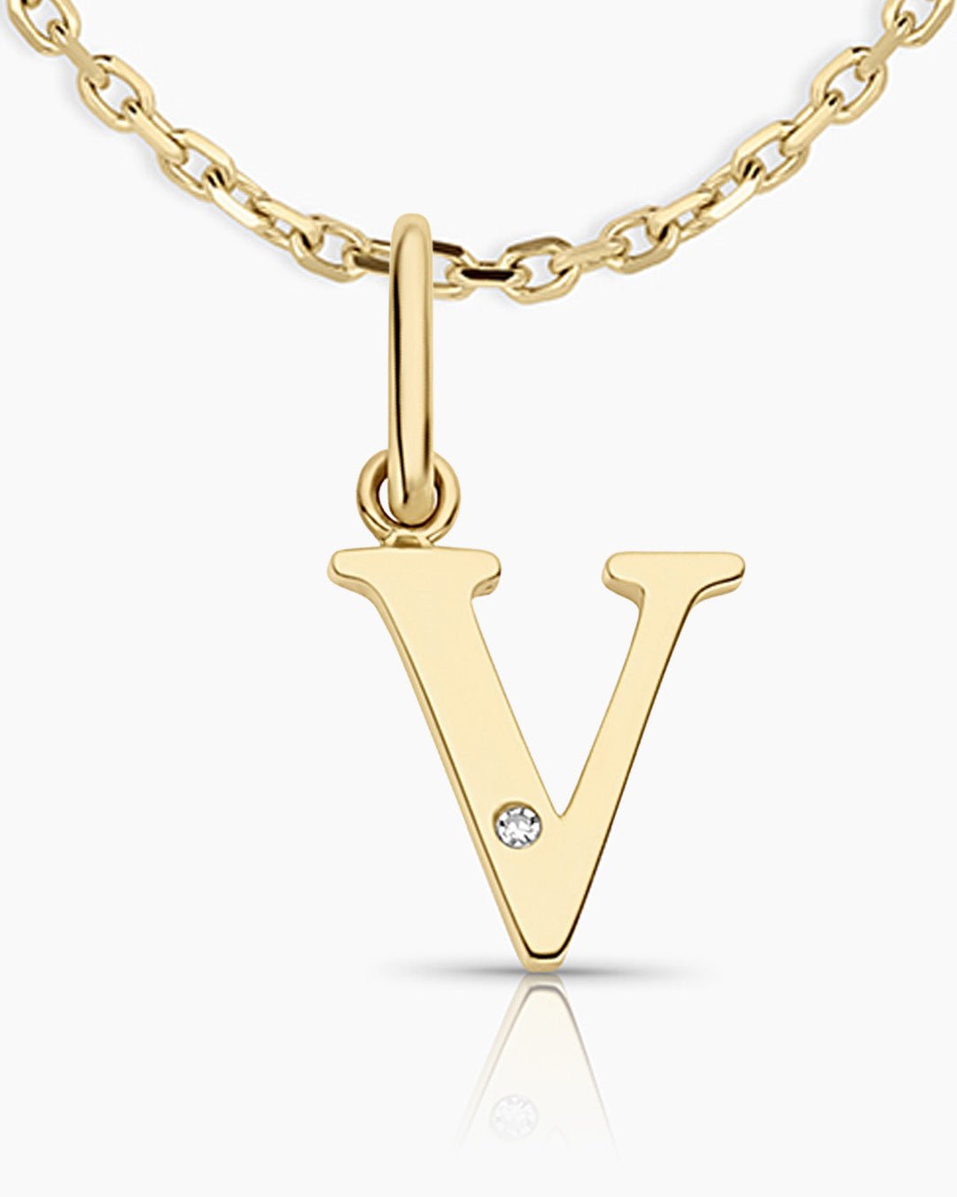 Diamond Vintage Alphabet Necklace || option::14k Solid Gold, V