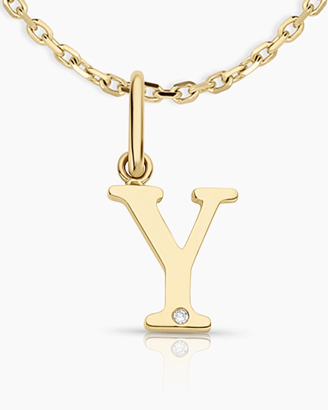 Diamond Vintage Alphabet Necklace || option::14k Solid Gold, Y