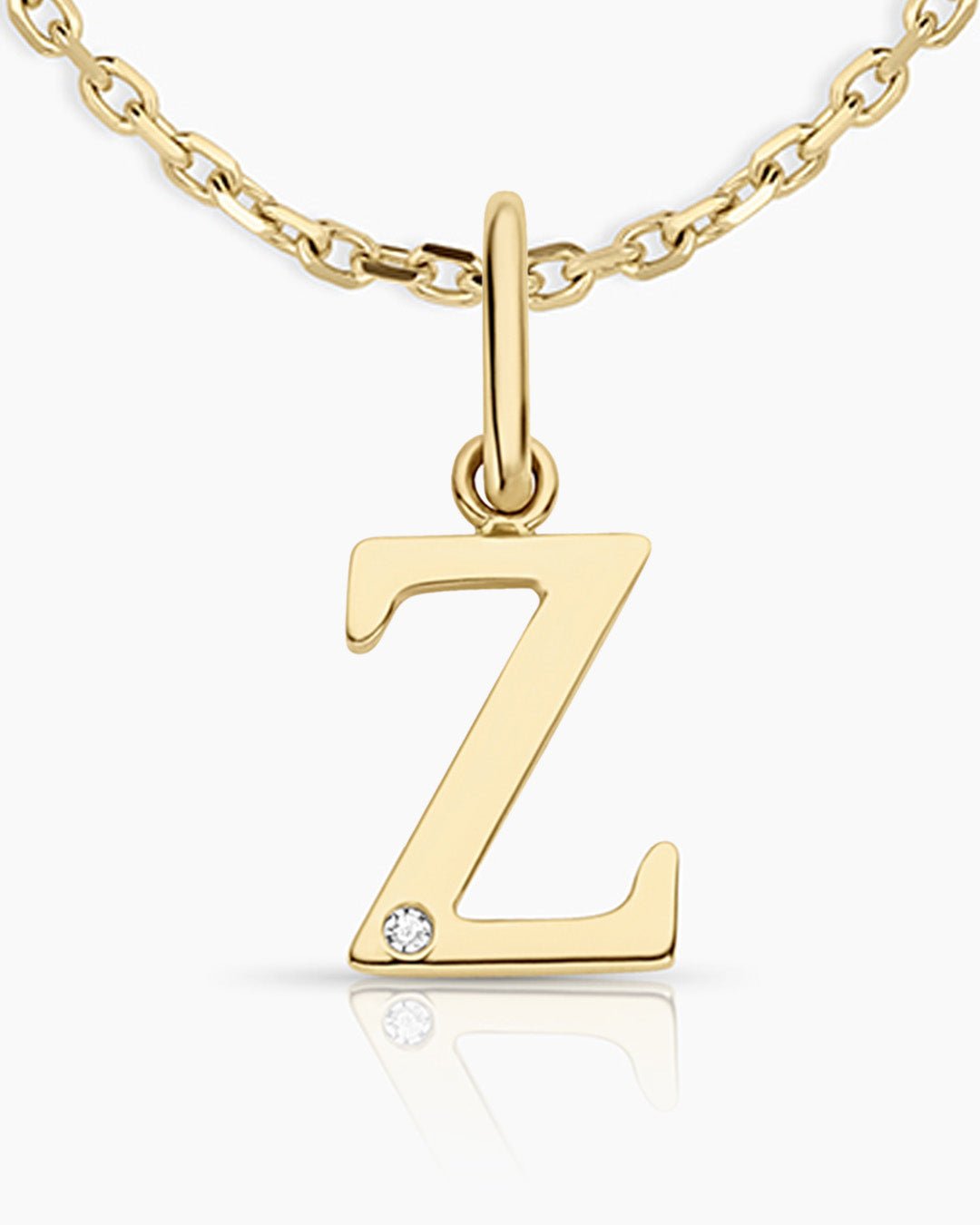 Diamond Vintage Alphabet Necklace || option::14k Solid Gold, Z