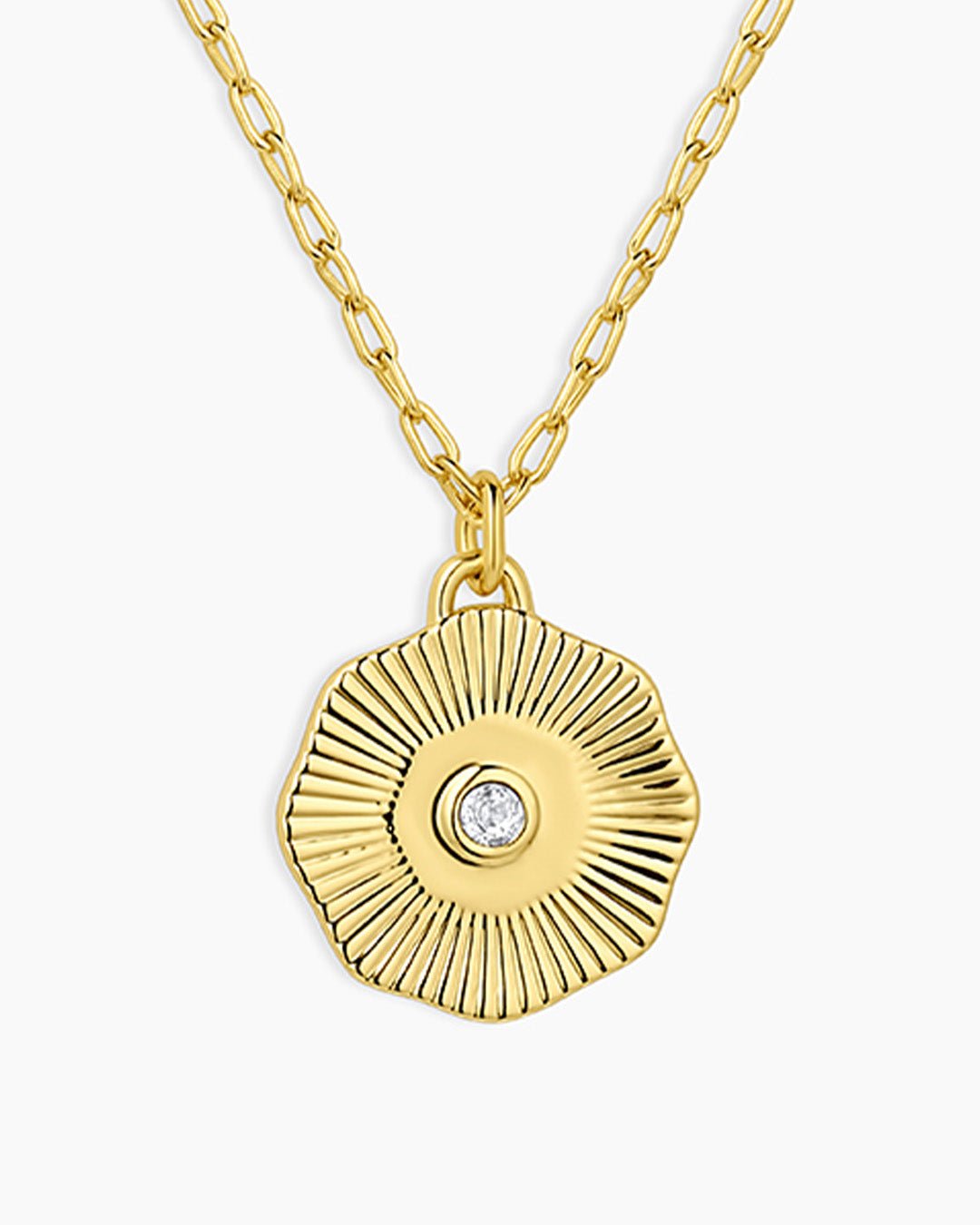 Birthstone Coin Necklace || option::18k Gold Plated, White Sapphire - April