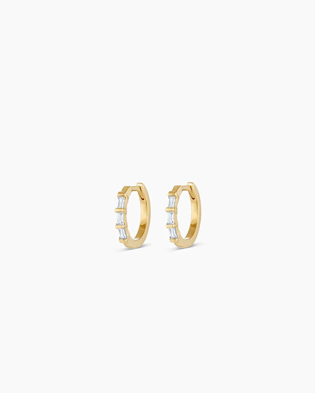 Baguette White Sapphire Huggie || option::14k Solid Gold