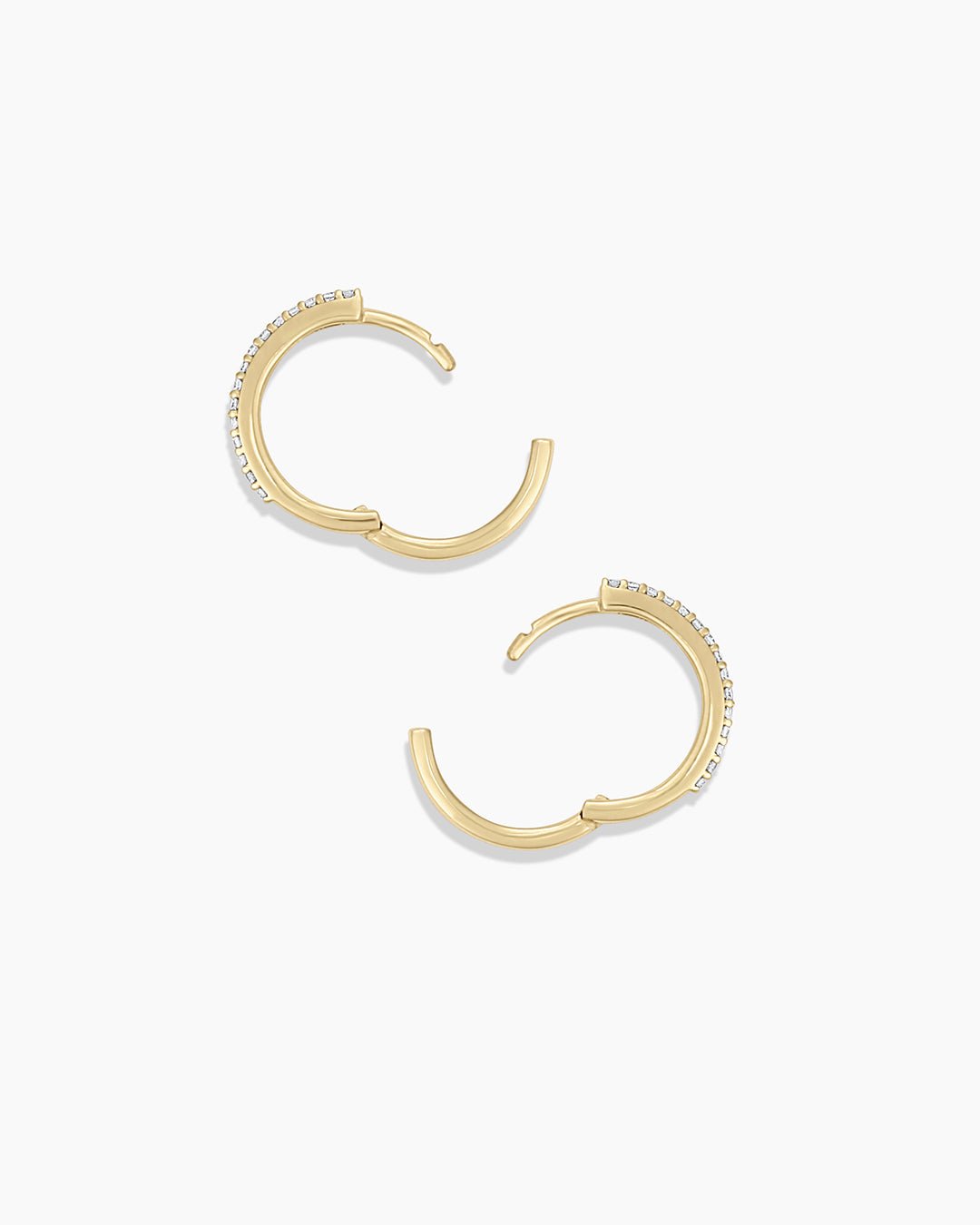 Diamond Double Down Huggies || option::14k Solid Gold, 13mm