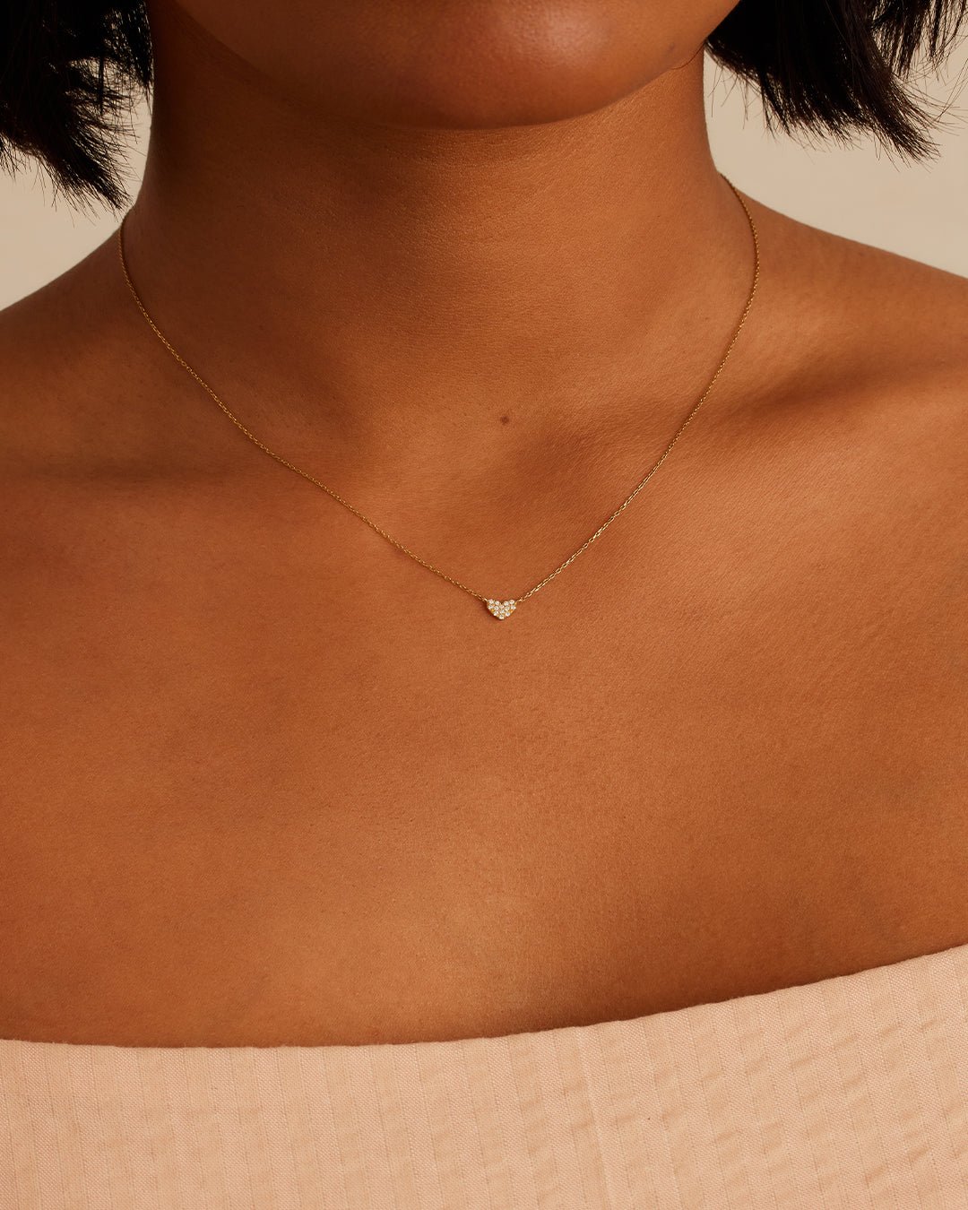 Diamond Pave Heart Charm Necklace || option::14k Solid Gold