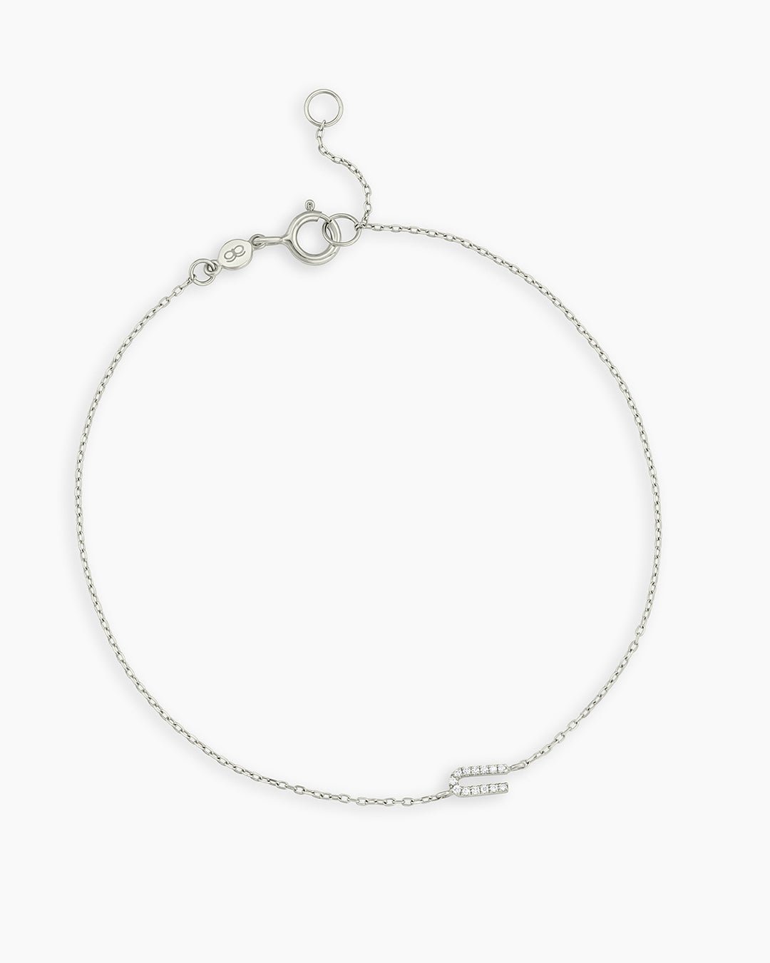 Diamond Pavé Alphabet Bracelet #U || option::14k Solid White Gold, U