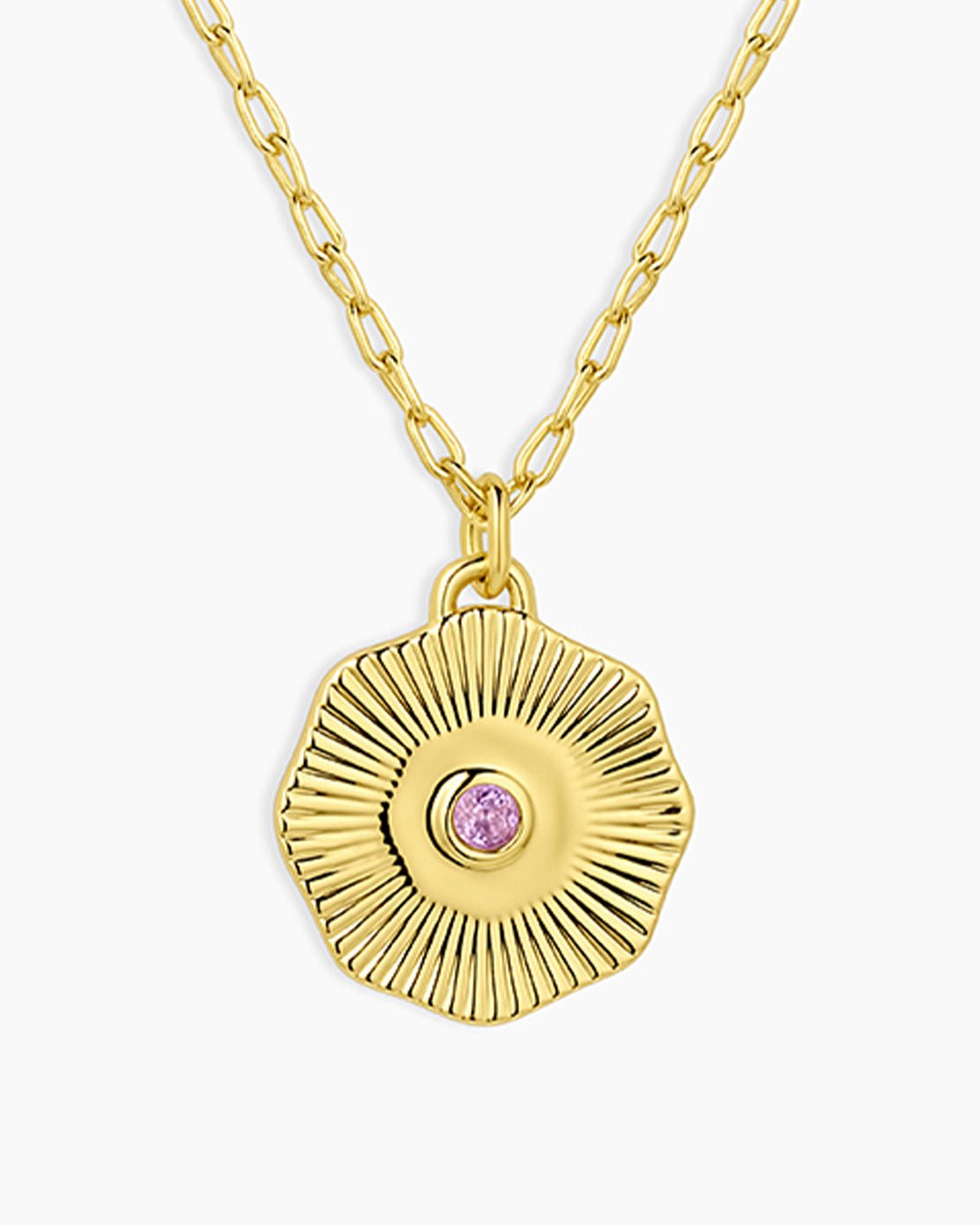 Birthstone Coin Necklace || option::18k Gold Plated, Amethyst - February