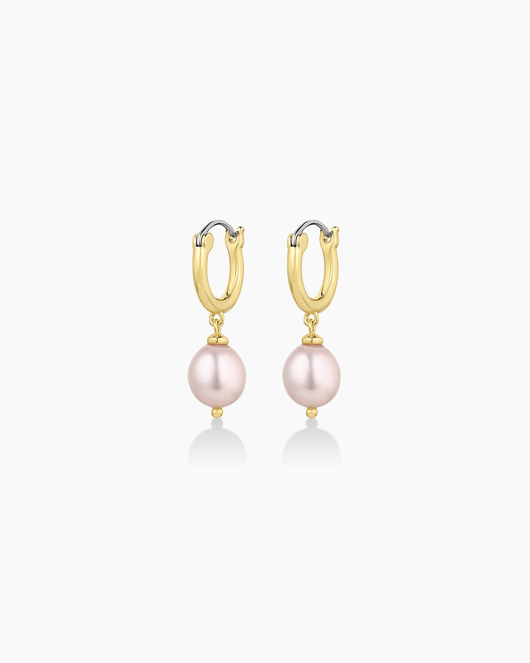 Pink Pearl Huggies || option::18k Gold Plated, Pink Freshwater Pearl