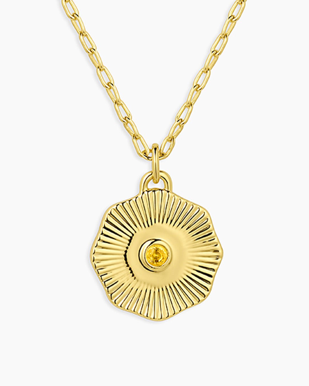 Birthstone Coin Necklace || option::18k Gold Plated, Citrine - November