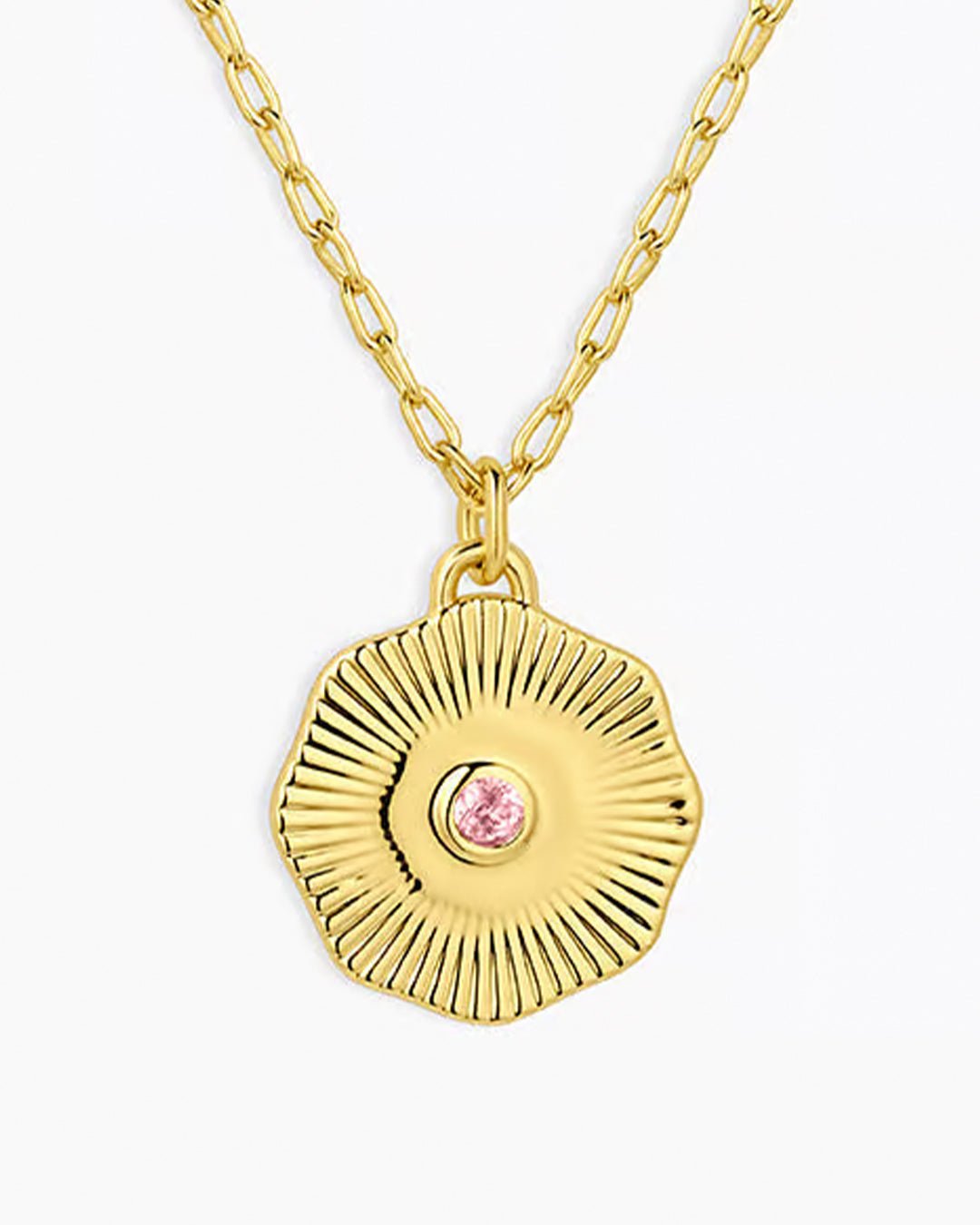 Birthstone Coin Necklace || option::18k Gold Plated, Pink Tourmaline - October