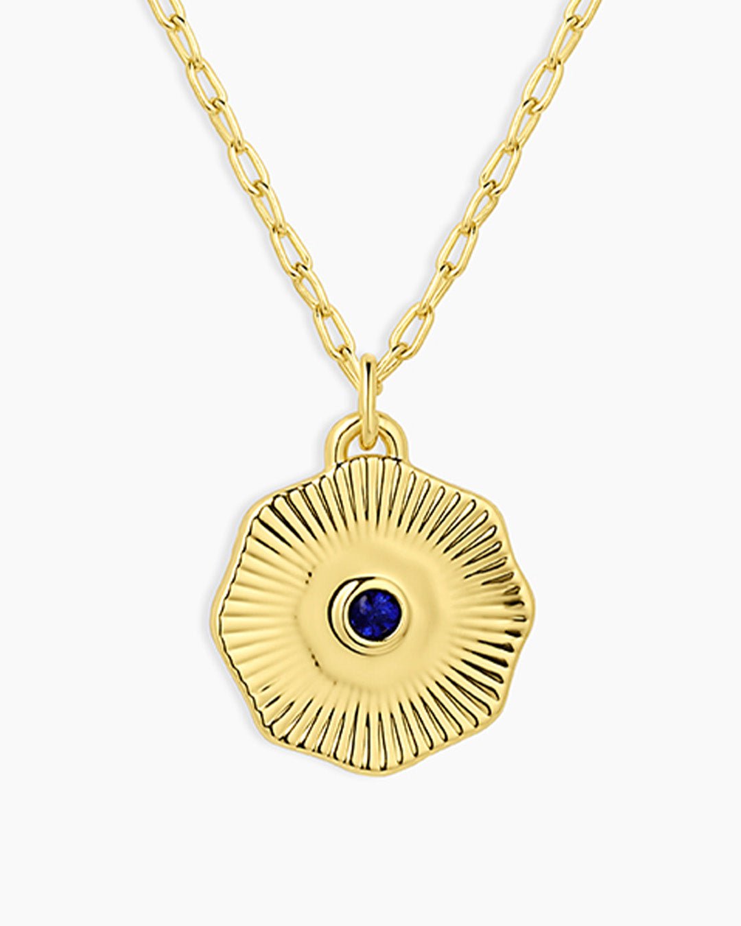 Birthstone Coin Necklace || option::18k Gold Plated, Blue Sapphire - September