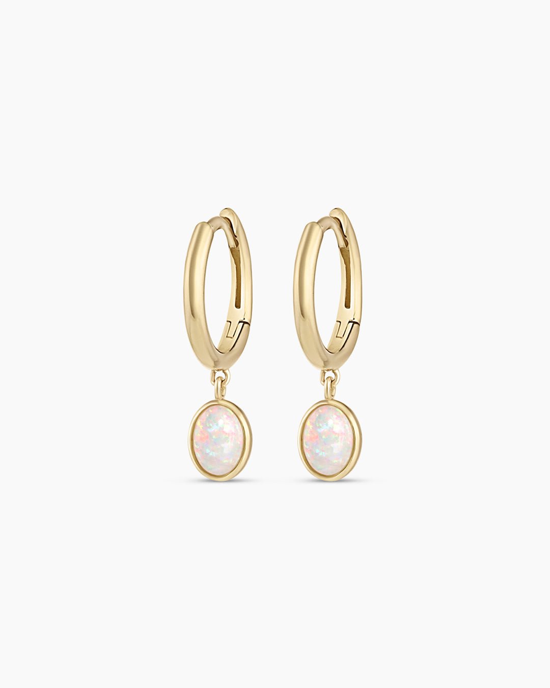 Opal Oval Charm Huggies || option::14k Solid Gold